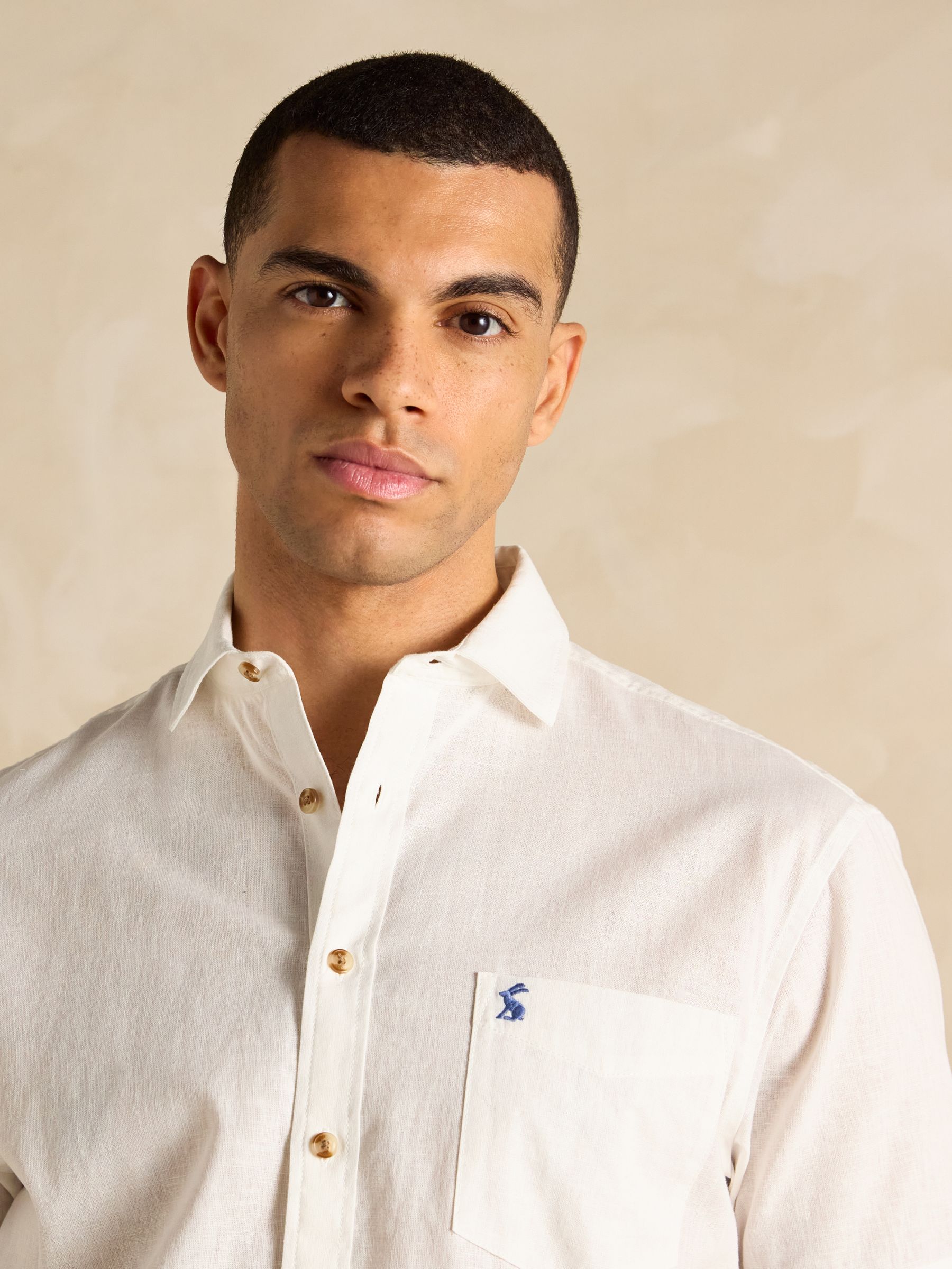 Linen Blend White Short Sleeve Shirt - Image 6 of 8
