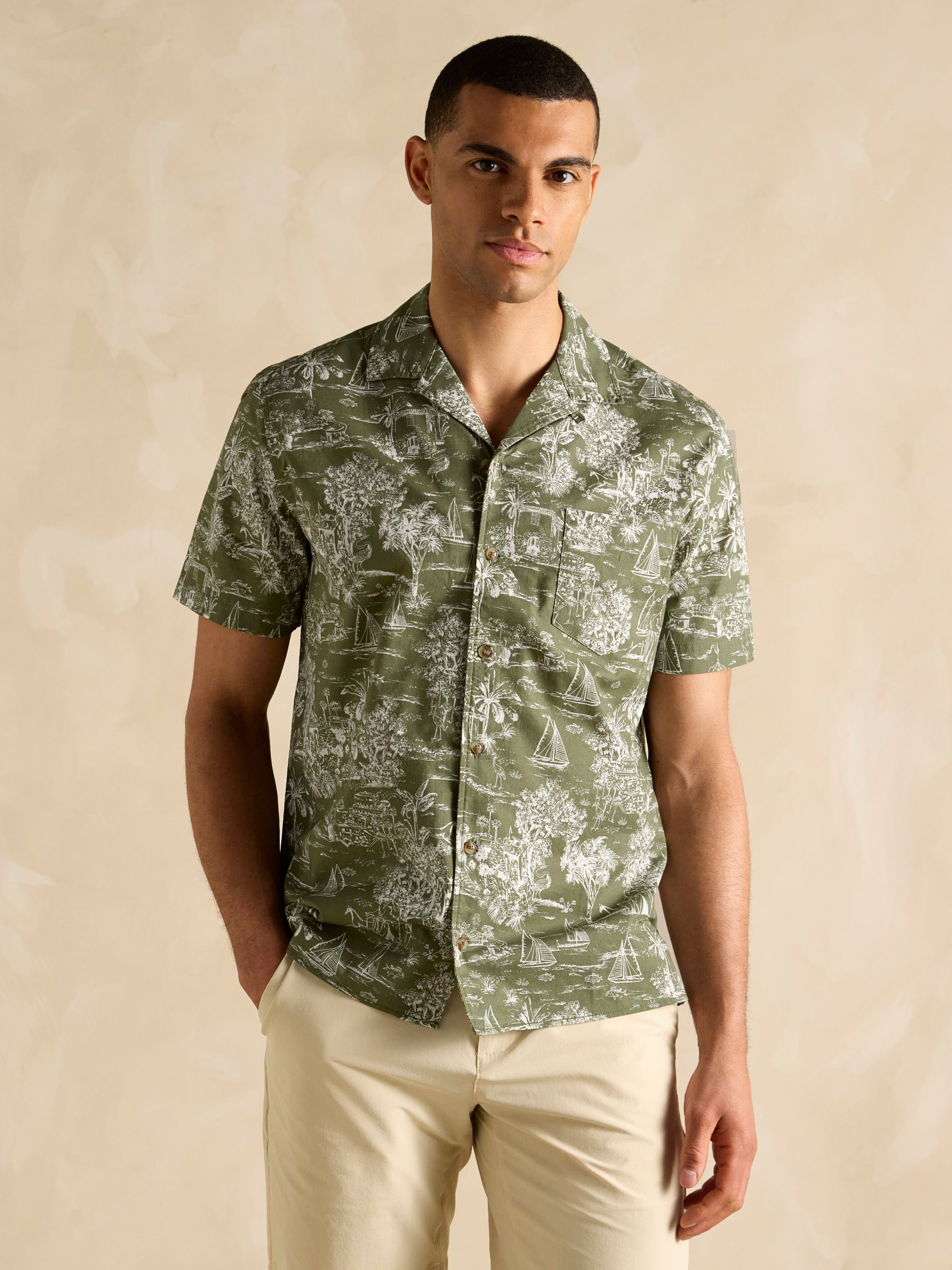Cotton Slub Khaki Green Short Sleeve Shirt - Image 4 of 8