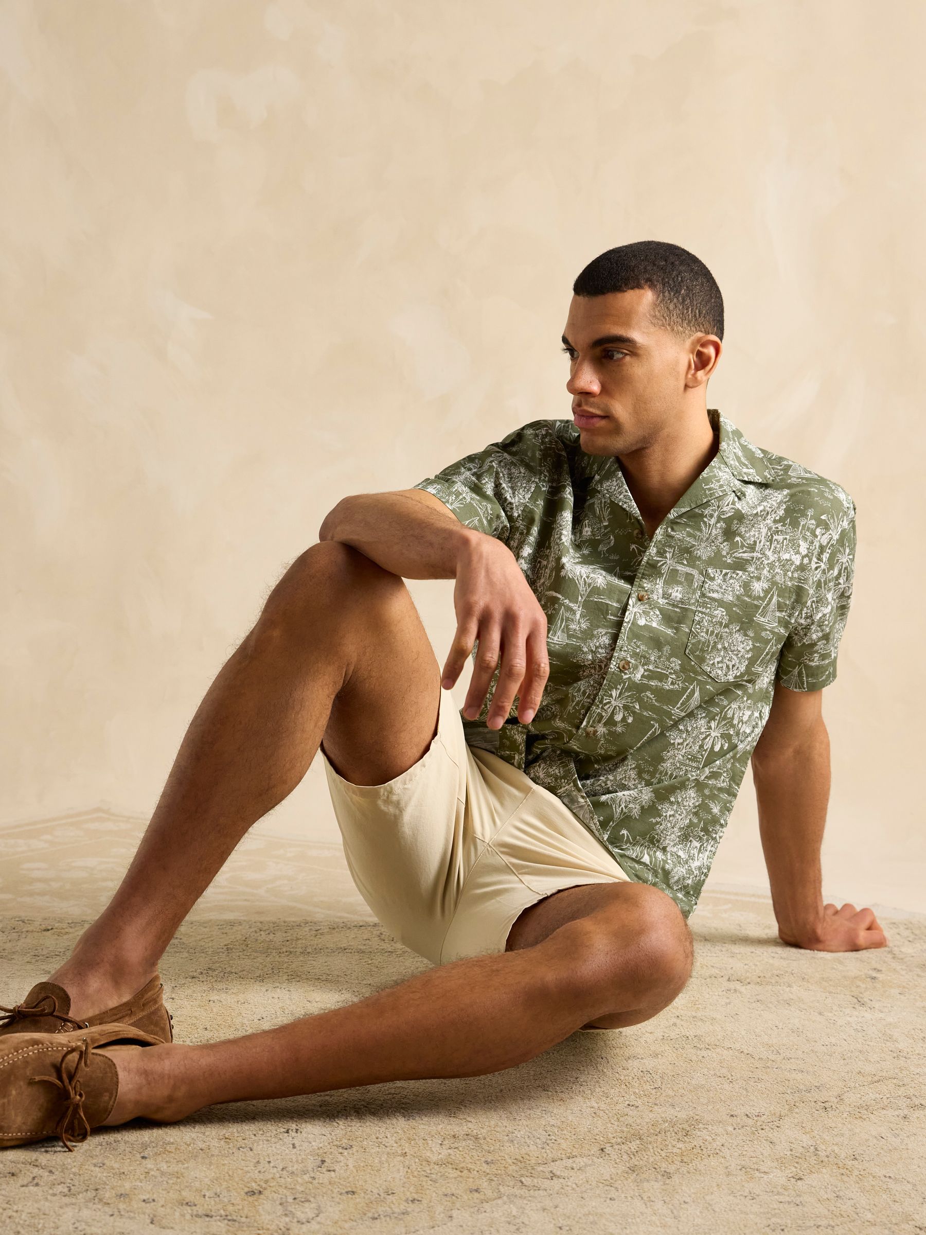 Cotton Slub Khaki Green Short Sleeve Shirt - Image 7 of 8