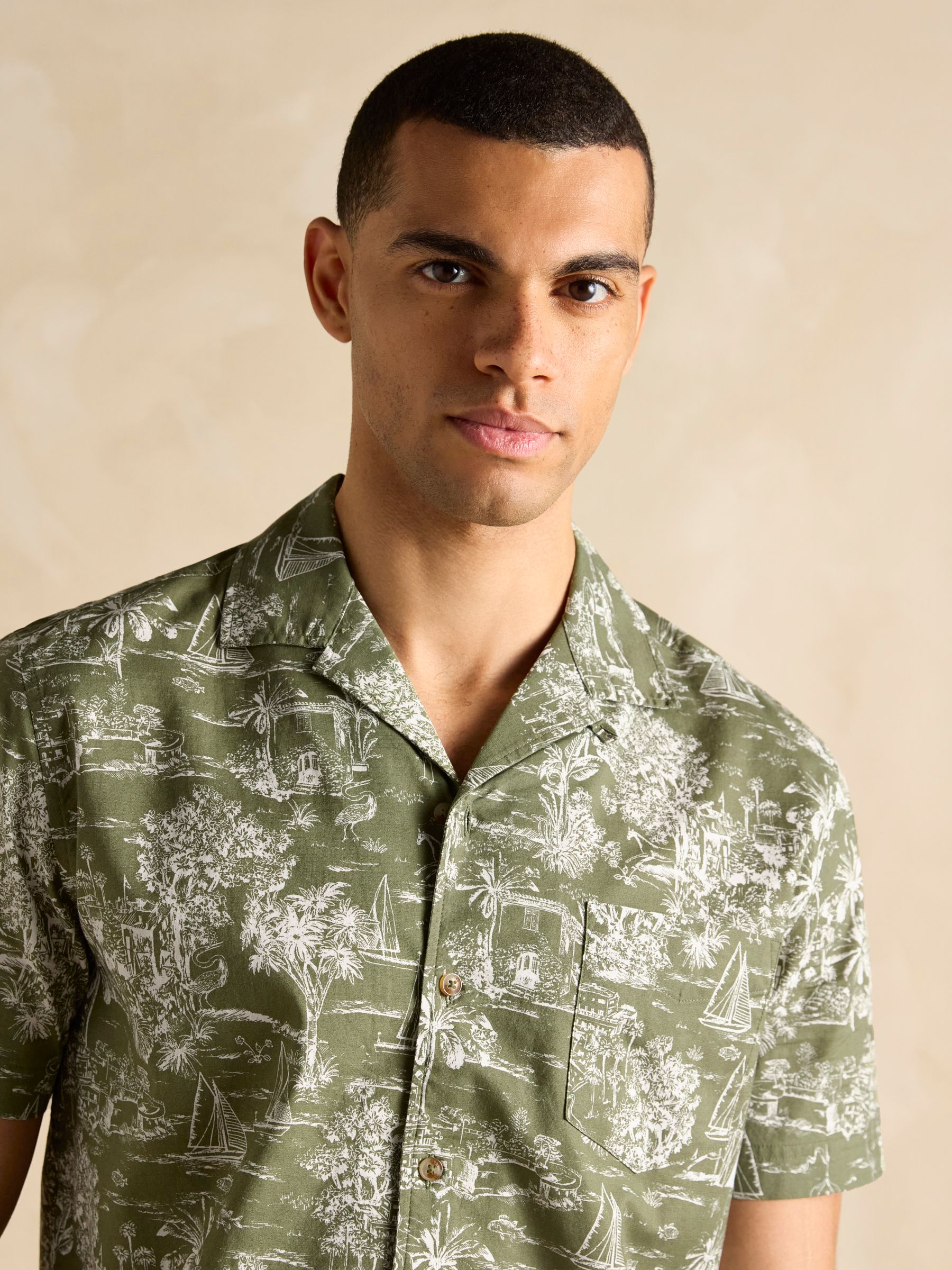 Cotton Slub Khaki Green Short Sleeve Shirt - Image 8 of 8