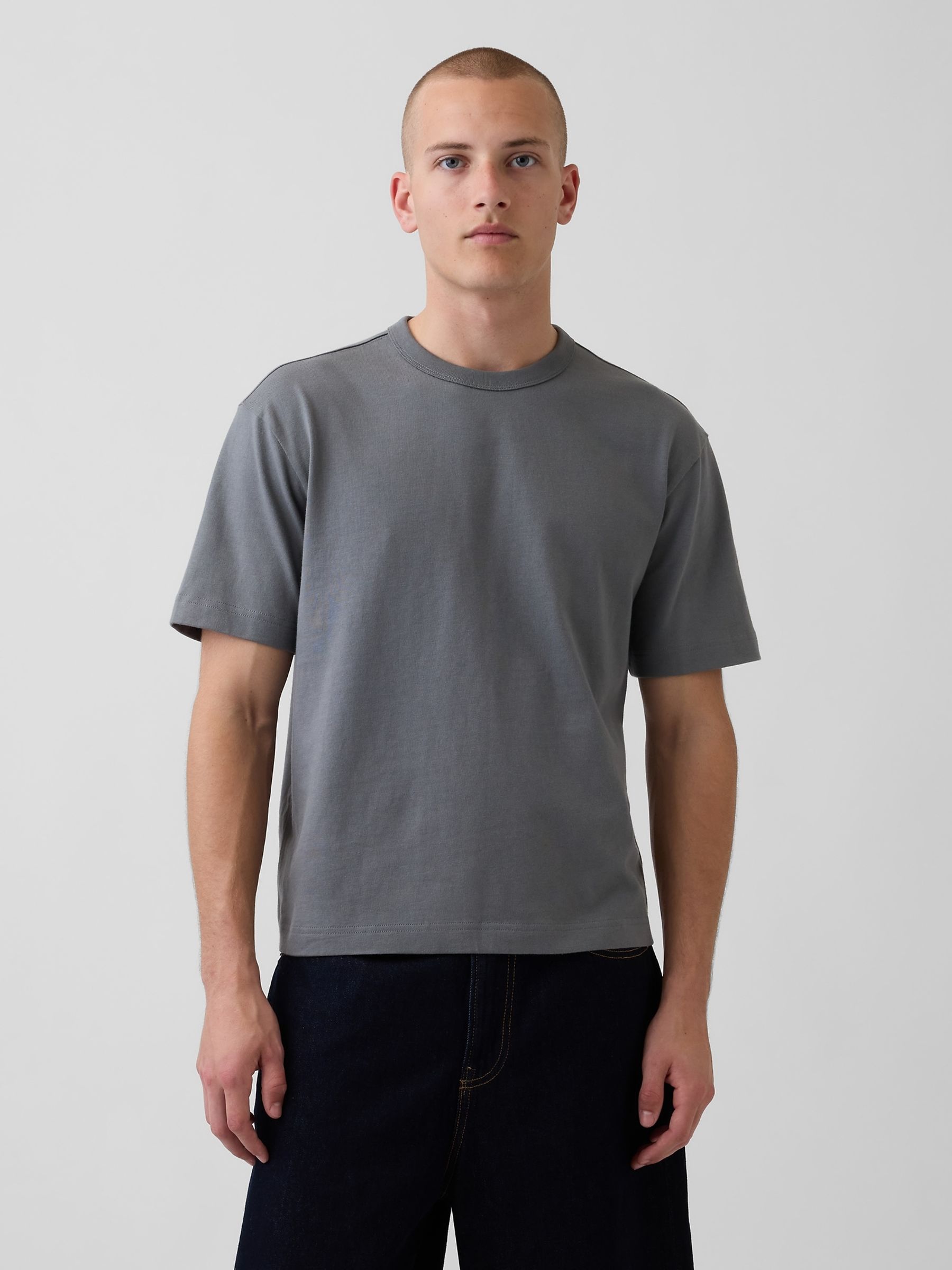 Dark Grey Heavyweight Boxy Short Sleeve T-Shirt - Image 1 of 4