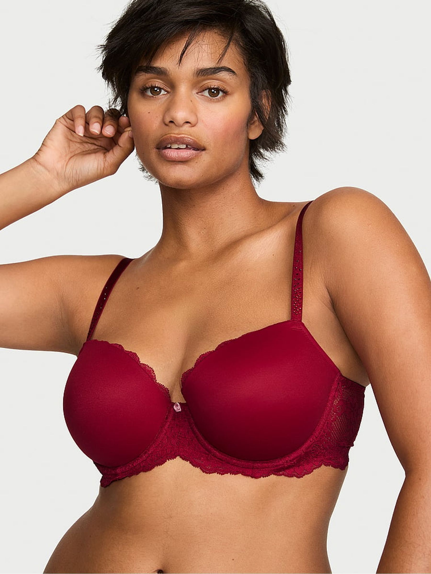 Red Lacquer Lace Trim Lightly Lined Demi Twinkle Bra - Image 1 of 2 Red Lacquer Lace Trim Lightly Lined Demi Twinkle Bra - Image 1 of 2