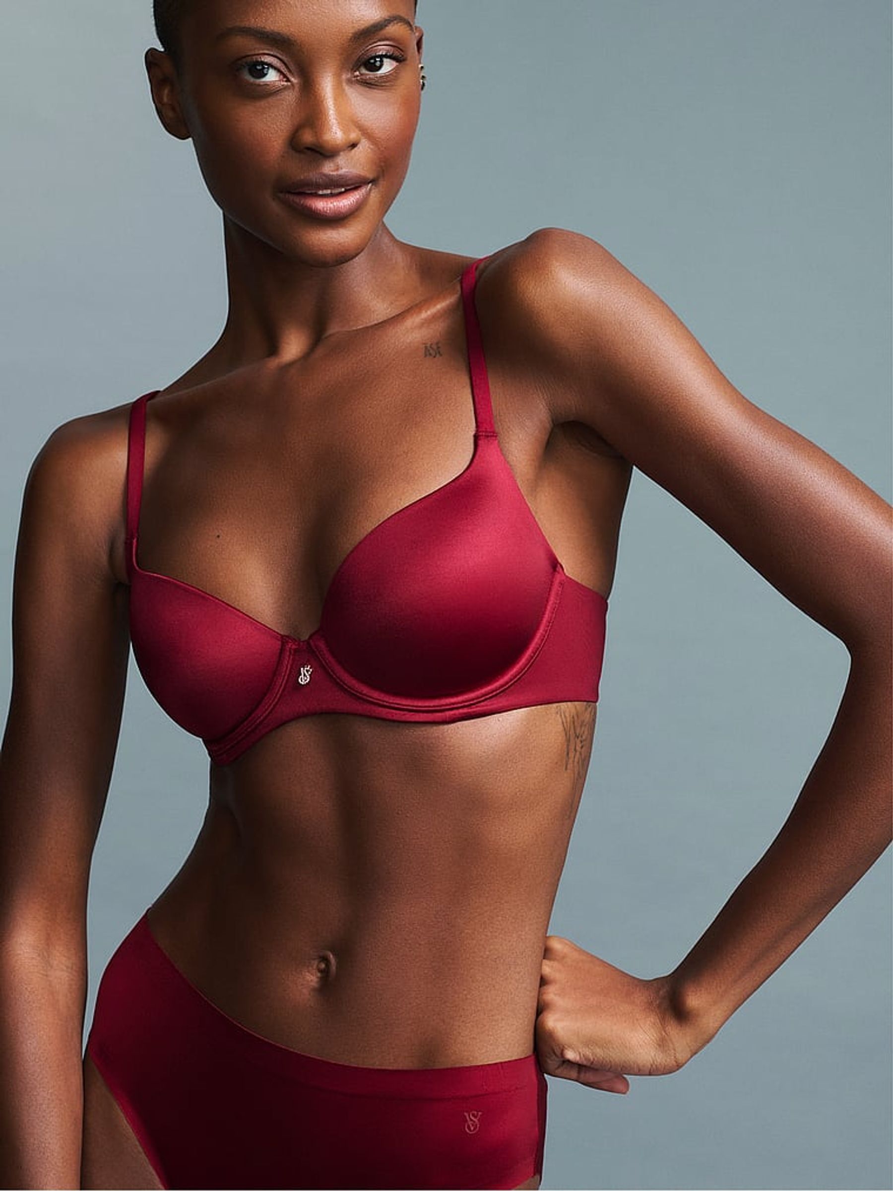 Red Lacquer Lightly Lined Demi Shine Bra - Image 1 of 3 Red Lacquer Lightly Lined Demi Shine Bra - Image 1 of 3