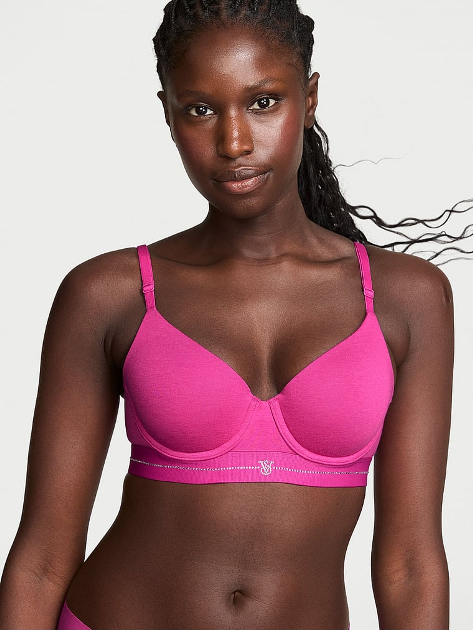 Pink Fire Lightly Lined Demi Shine Logo Cotton Bra - Image 1 of 2 Pink Fire Lightly Lined Demi Shine Logo Cotton Bra - Image 1 of 2