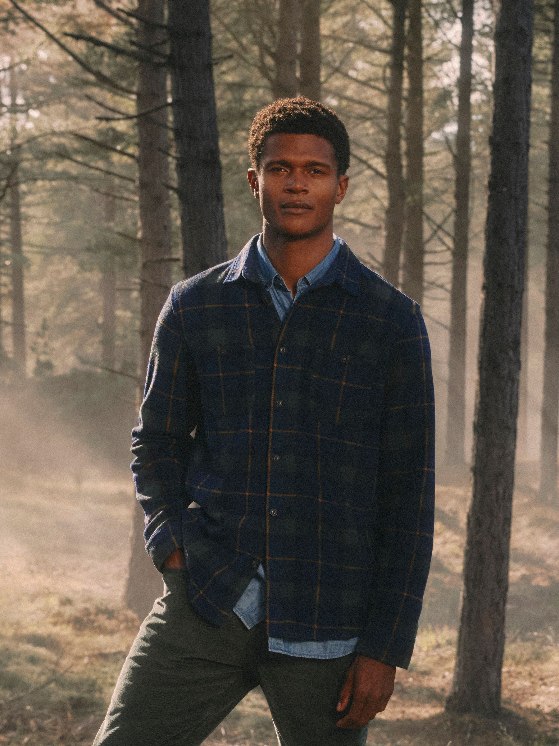 Fleece Navy Check Overshirt - Image 1 of 12