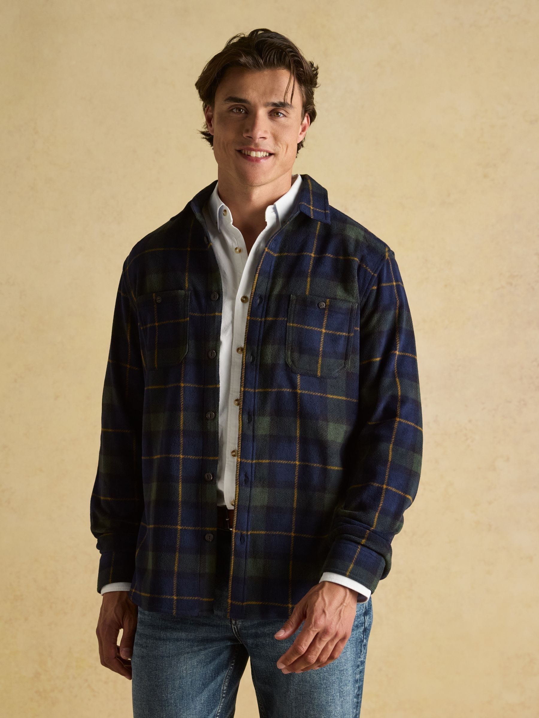 Fleece Navy Check Overshirt - Image 8 of 12