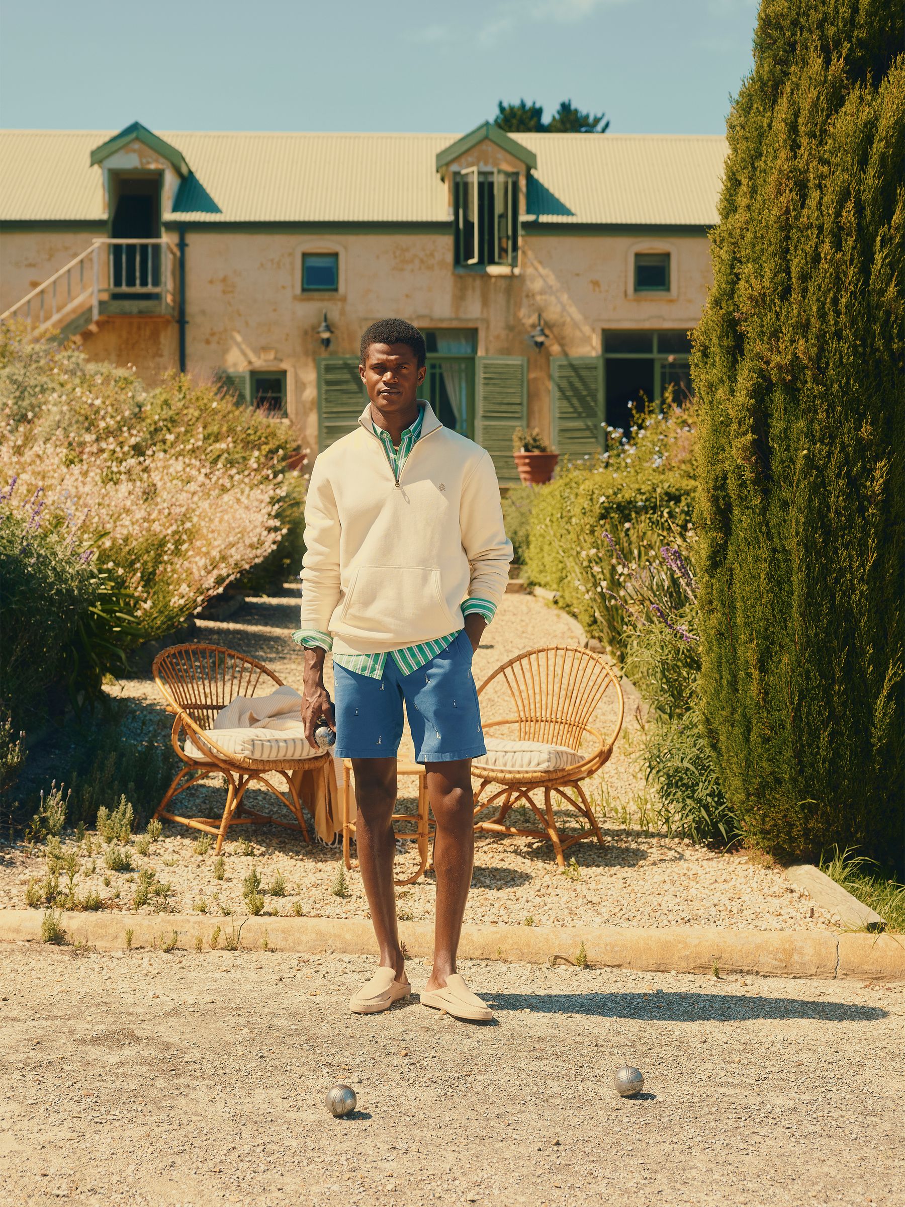 Classic Fit Blue Embroidered Chino Shorts - Image 2 of 9