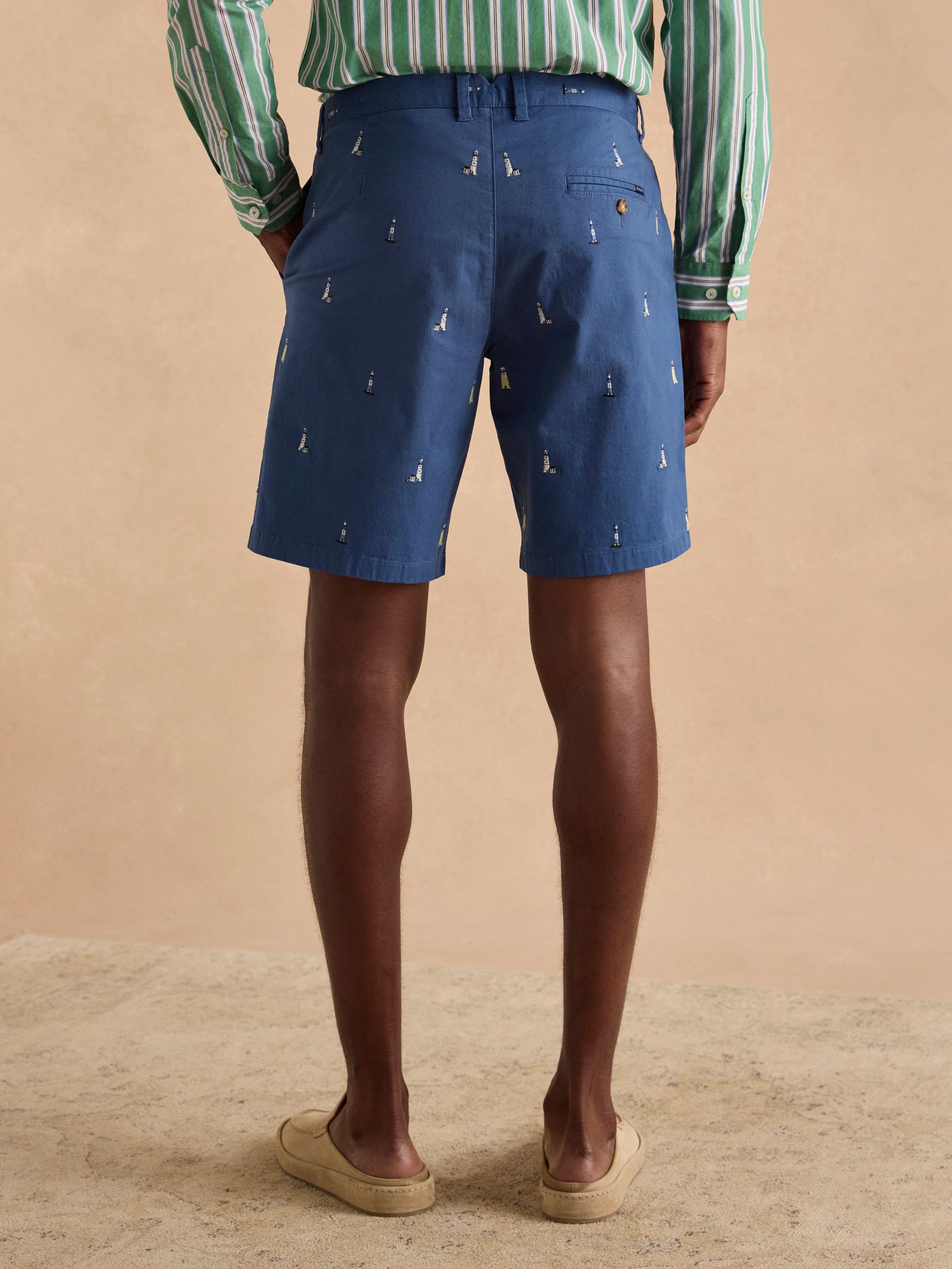Classic Fit Blue Embroidered Chino Shorts - Image 4 of 9