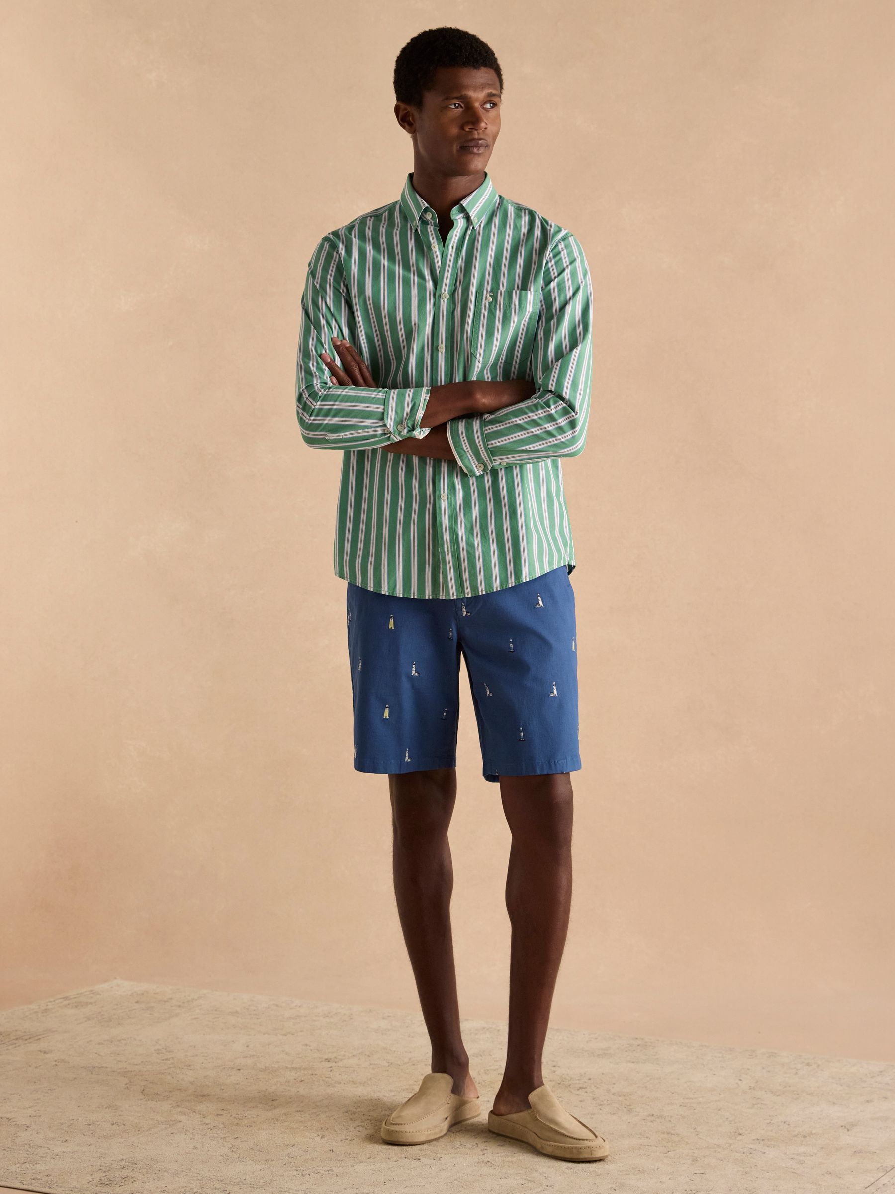 Classic Fit Blue Embroidered Chino Shorts - Image 5 of 9