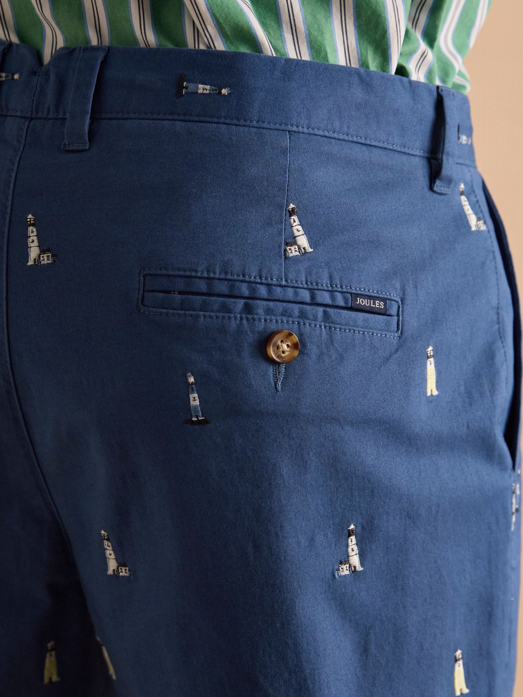 Classic Fit Blue Embroidered Chino Shorts - Image 8 of 9