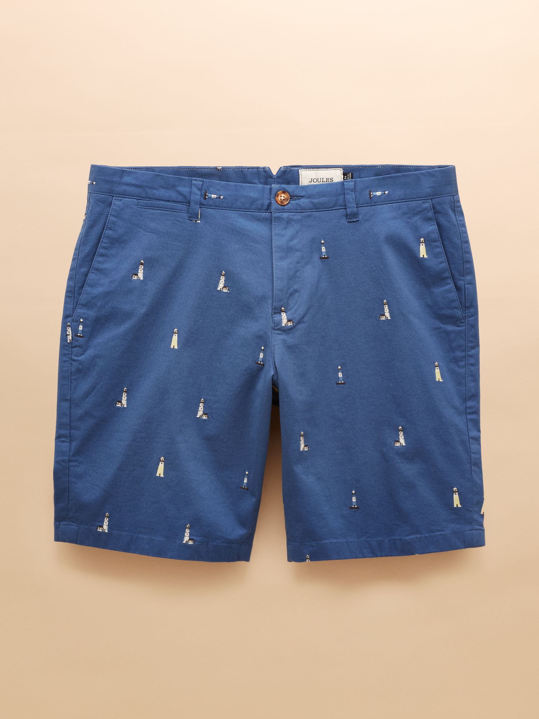 Classic Fit Blue Embroidered Chino Shorts - Image 9 of 9