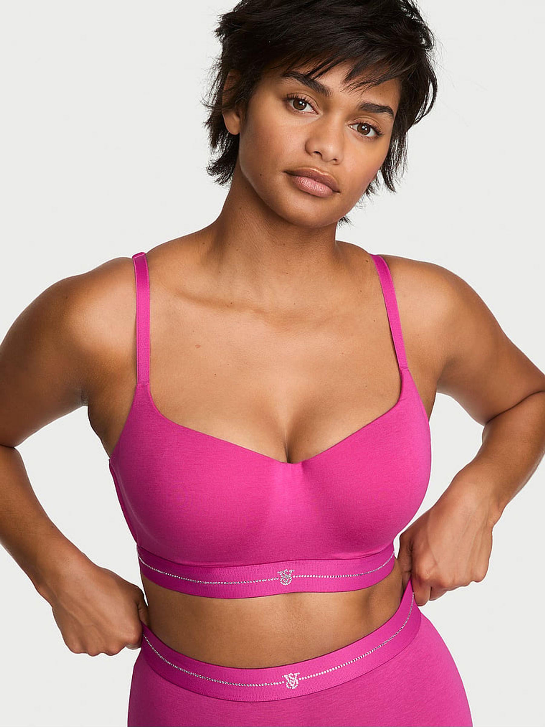 Pink Fire Lightly Lined Balcony Shine Logo Cotton Bra - Image 1 of 2 Pink Fire Lightly Lined Balcony Shine Logo Cotton Bra - Image 1 of 2