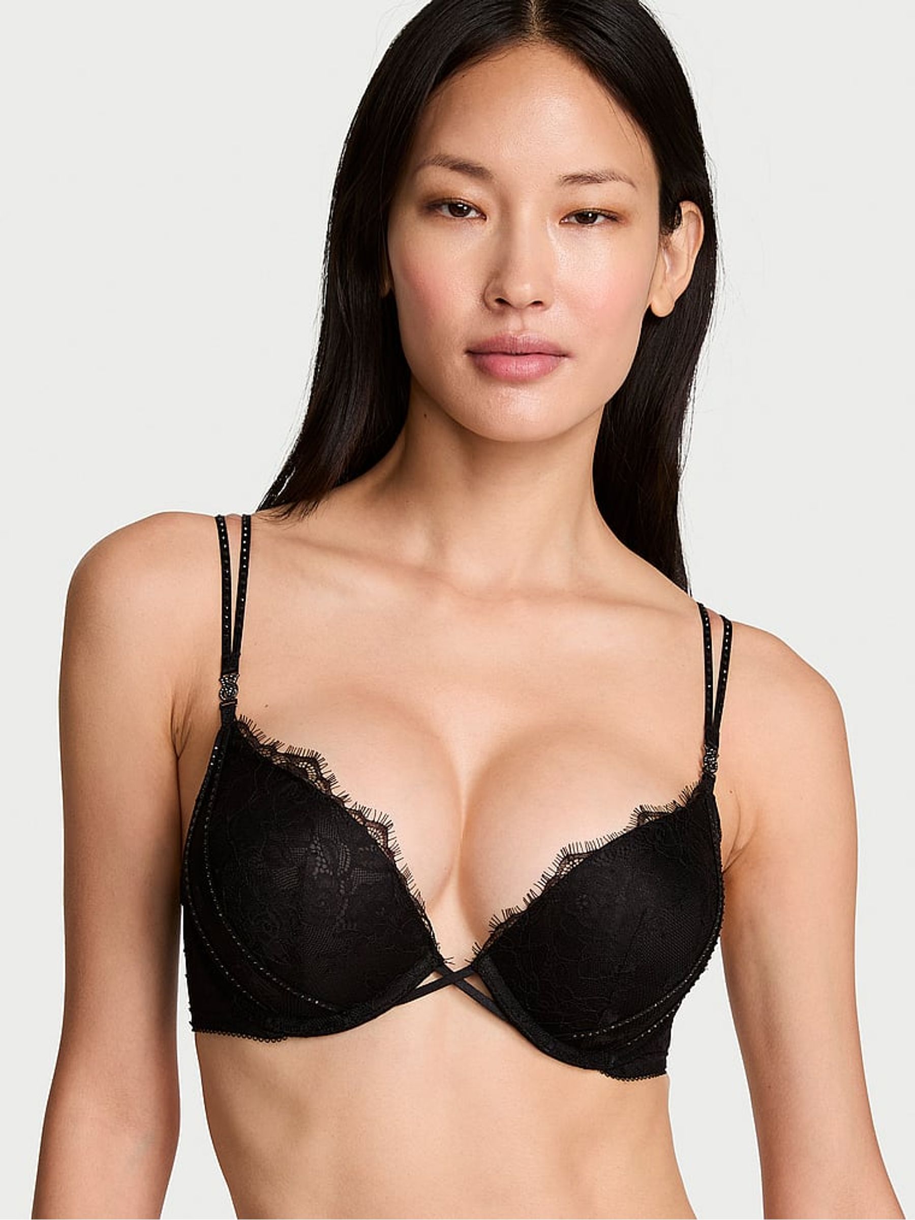 Black Add 2 Cups Push Up Bombshell Lace Shine Bra - Image 2 of 3 Black Add 2 Cups Push Up Bombshell Lace Shine Bra - Image 2 of 3