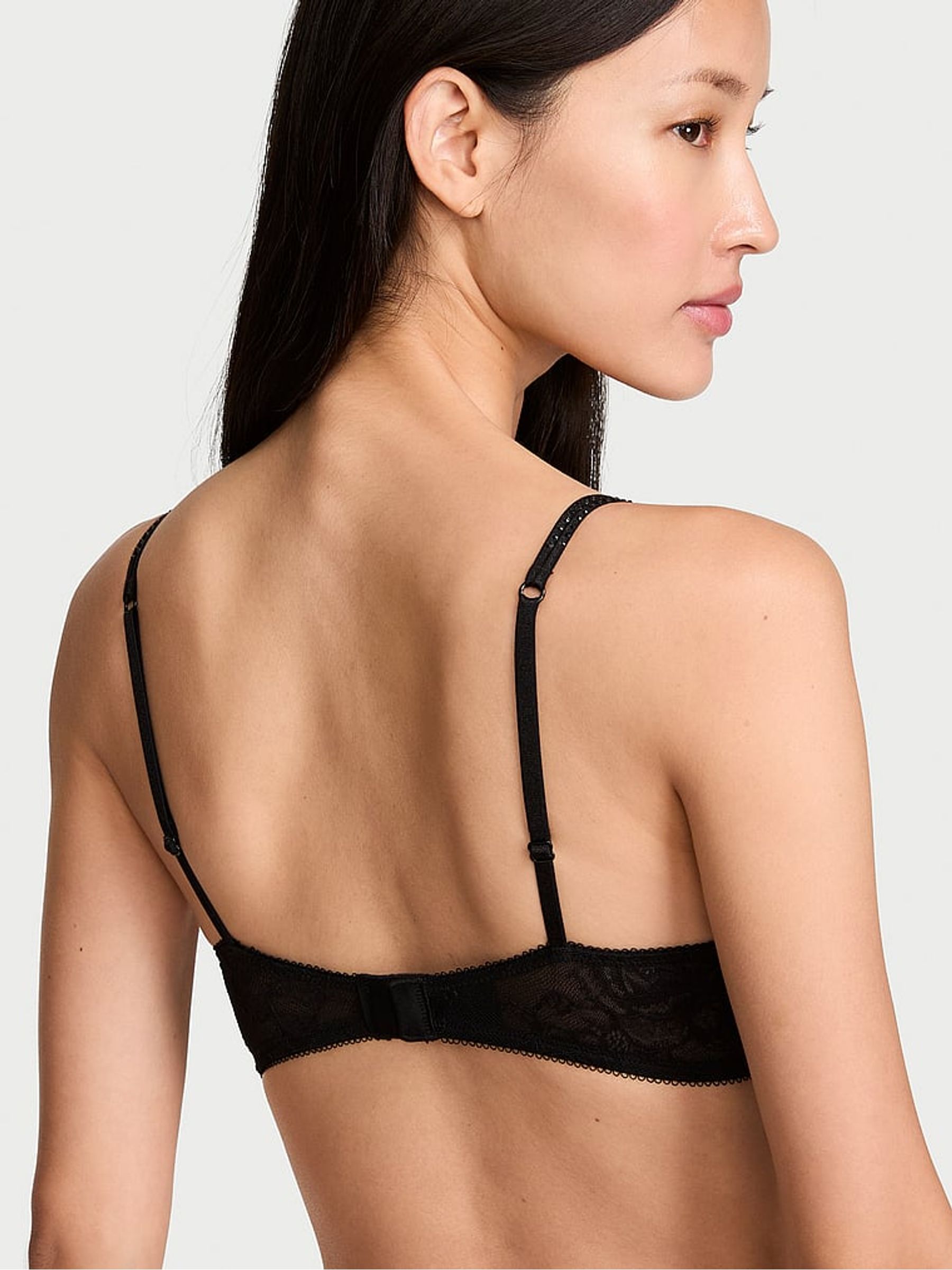 Black Add 2 Cups Push Up Bombshell Lace Shine Bra - Image 3 of 3
