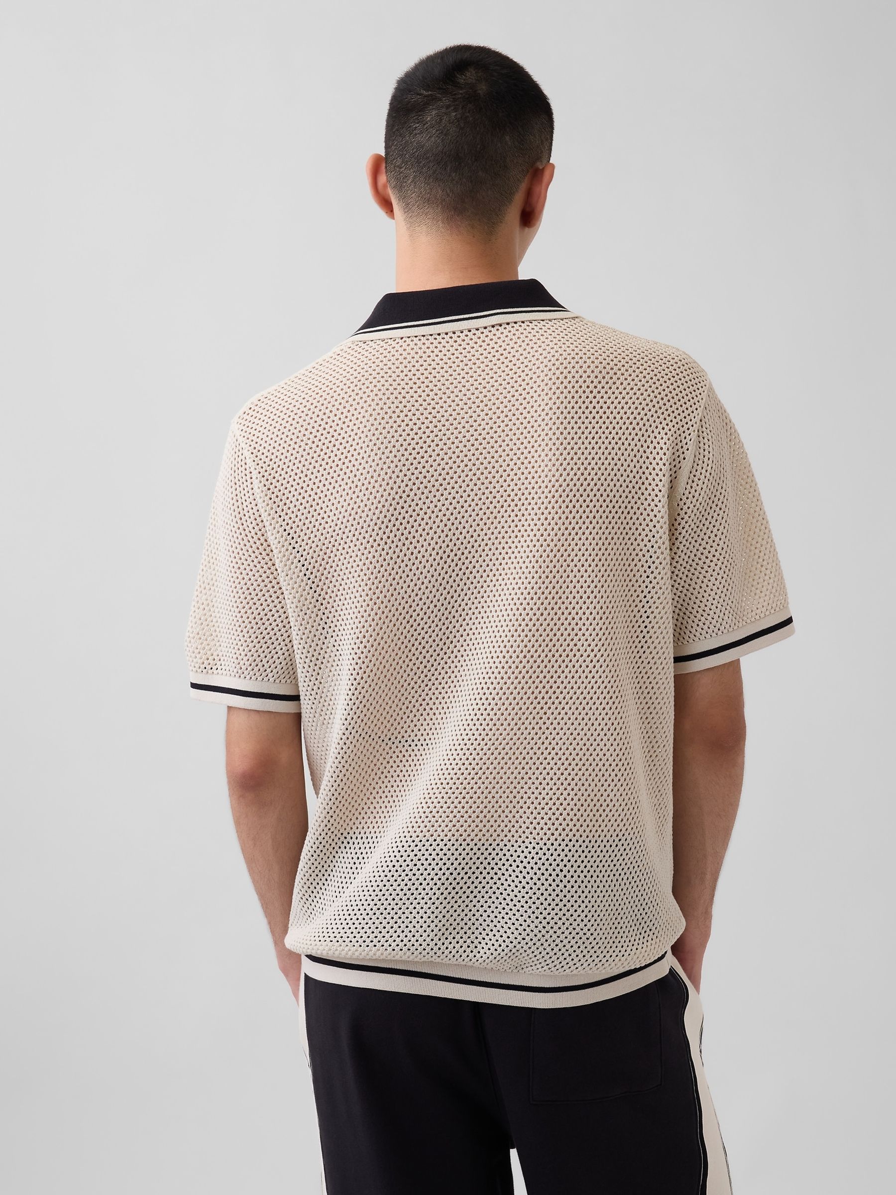OuiGap Cream Mesh Polo Shirt - Image 2 of 5