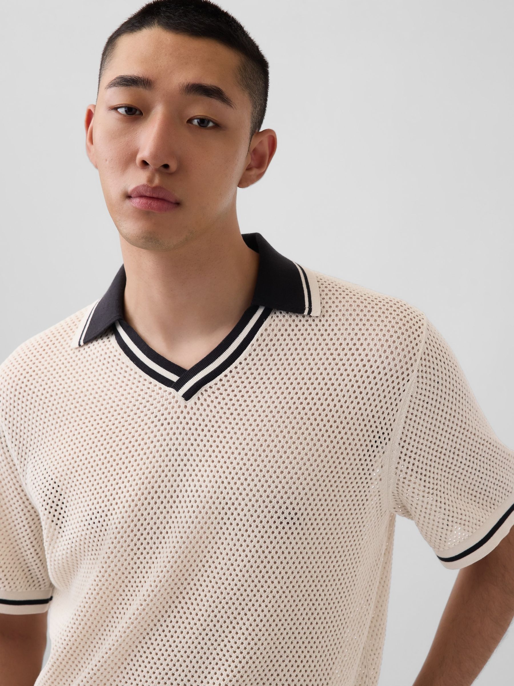 OuiGap Cream Mesh Polo Shirt - Image 4 of 5