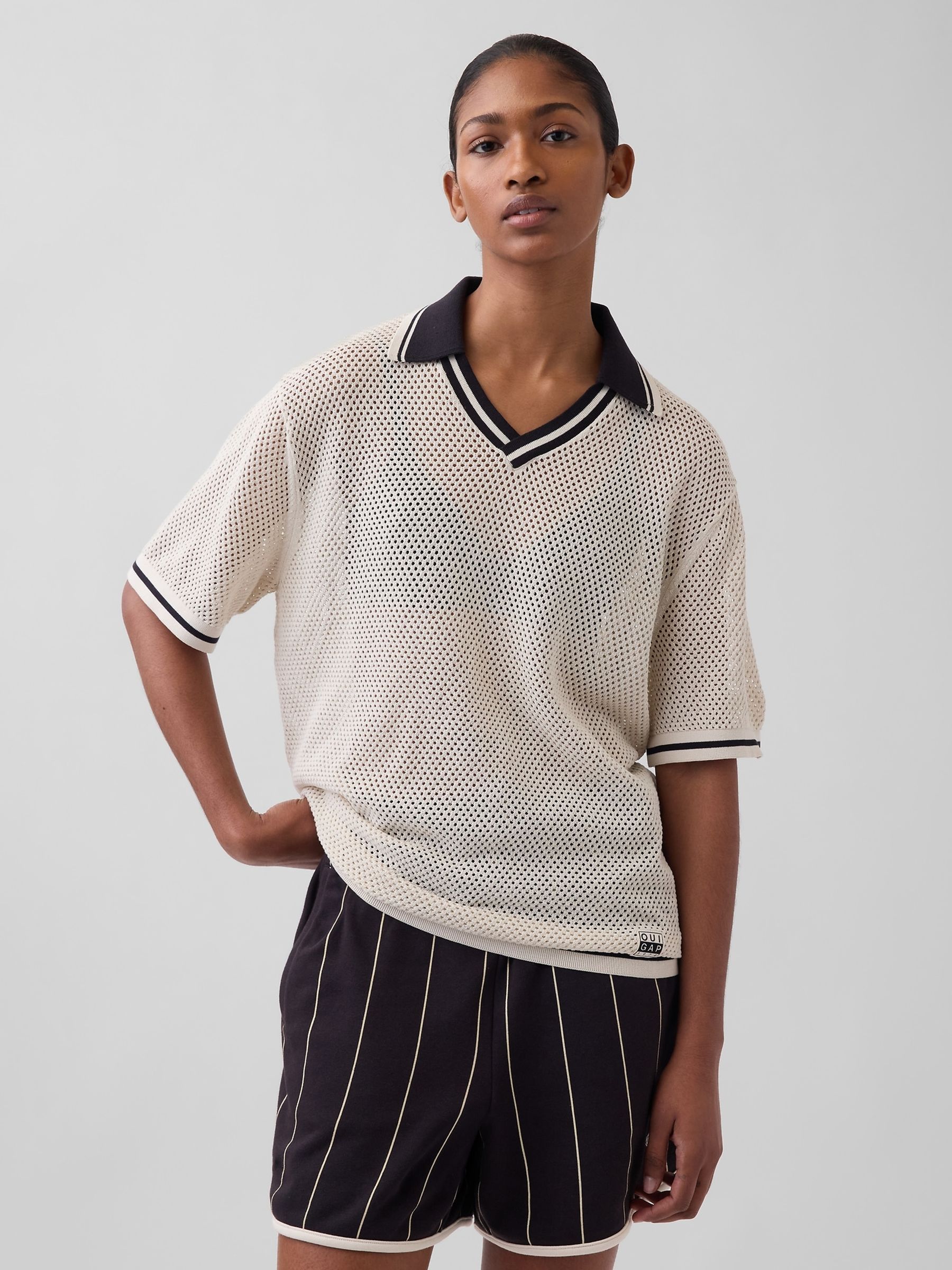 OuiGap Cream Mesh Polo Shirt - Image 5 of 5 OuiGap Cream Mesh Polo Shirt - Image 5 of 5