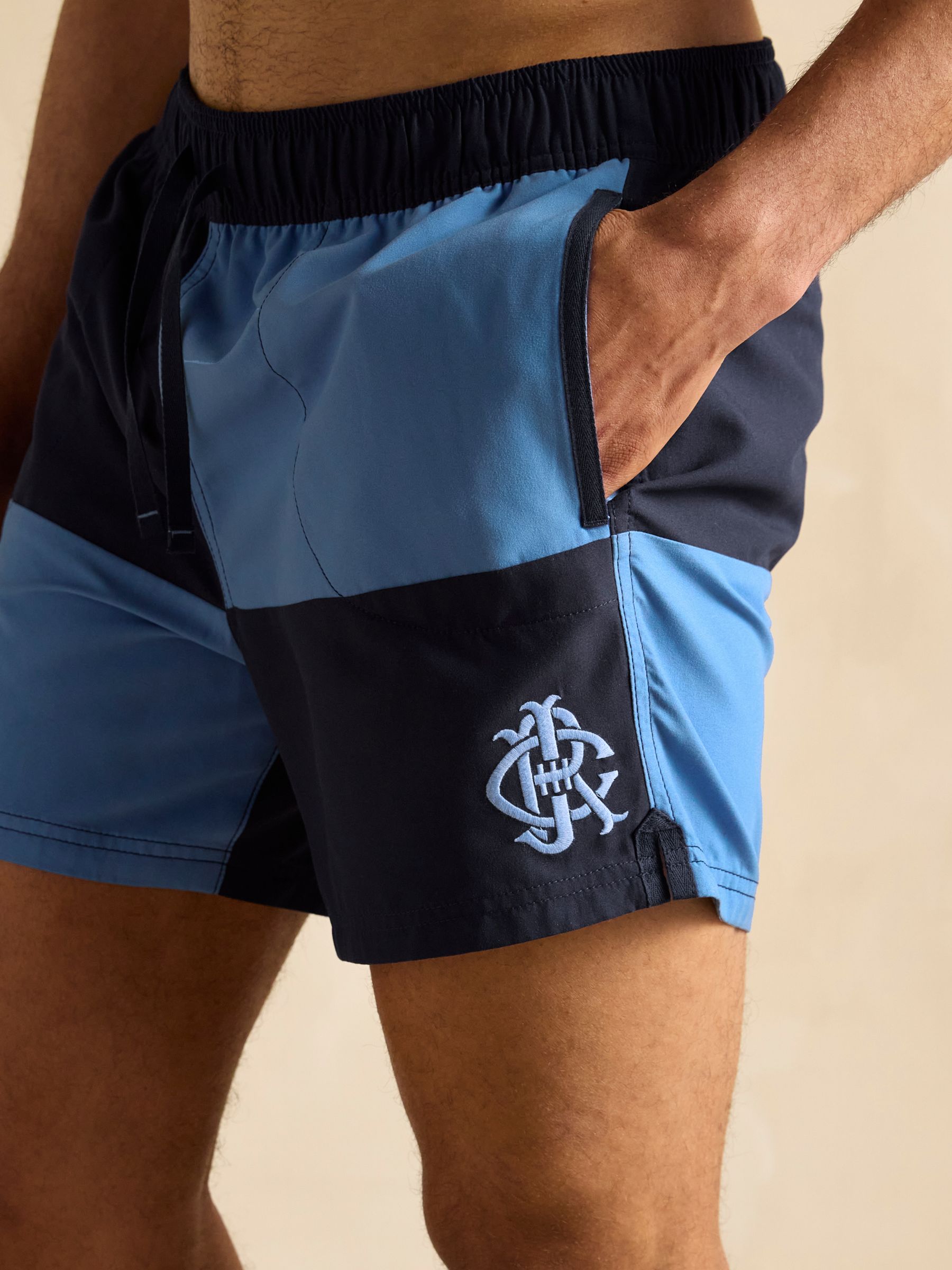 Overton Blue & Navy Rugby Style Swim Shorts - Image 4 of 6