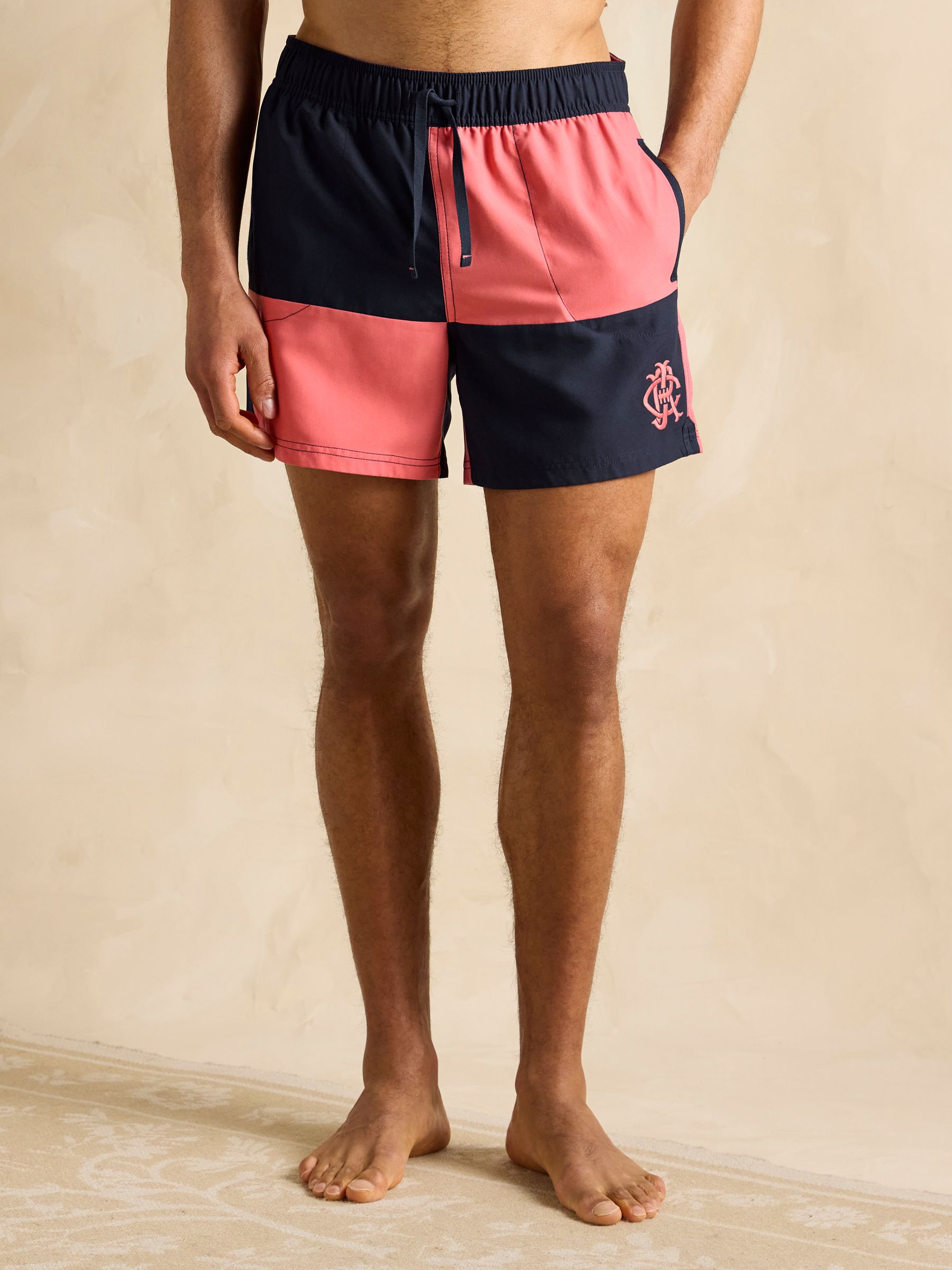 Overton Pink & Navy Rugby Style Swim Shorts - Image 1 of 6