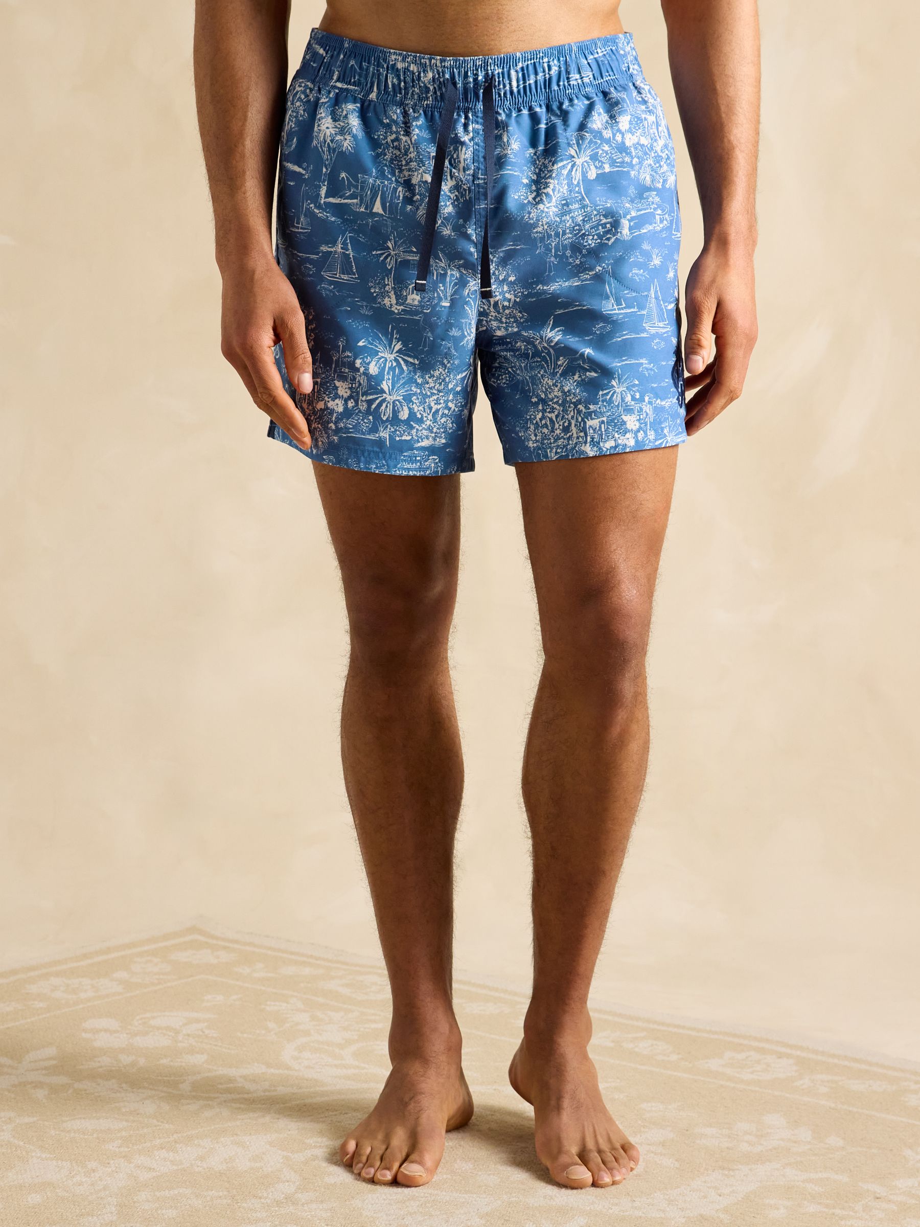Overton Light Blue Printed Rugby Style Swim Shorts - Image 1 of 6