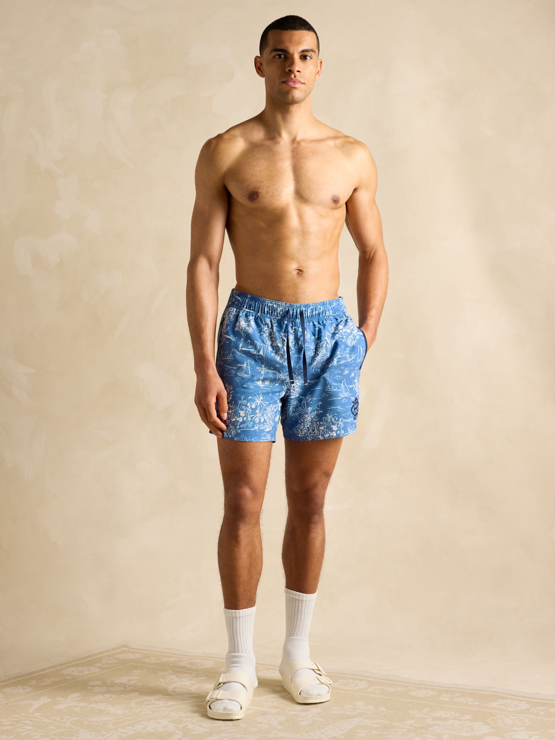 Overton Light Blue Printed Rugby Style Swim Shorts - Image 3 of 6