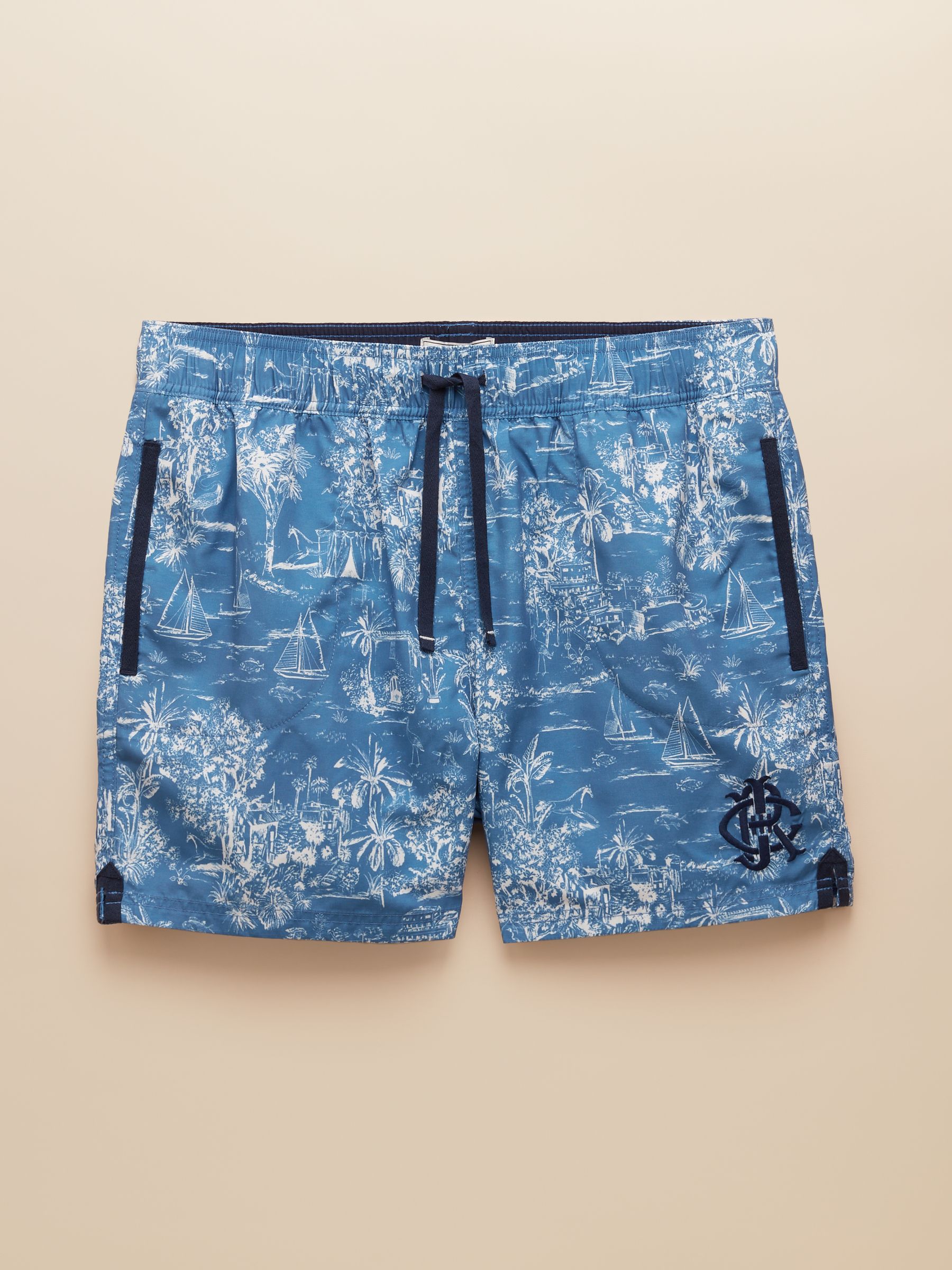 Overton Light Blue Printed Rugby Style Swim Shorts - Image 6 of 6