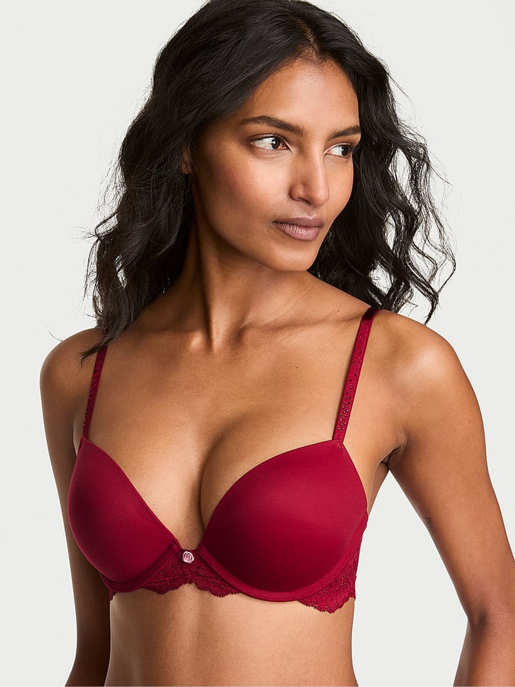 Red Lacquer Lace Trim Push Up Twinkle Bra - Image 1 of 2