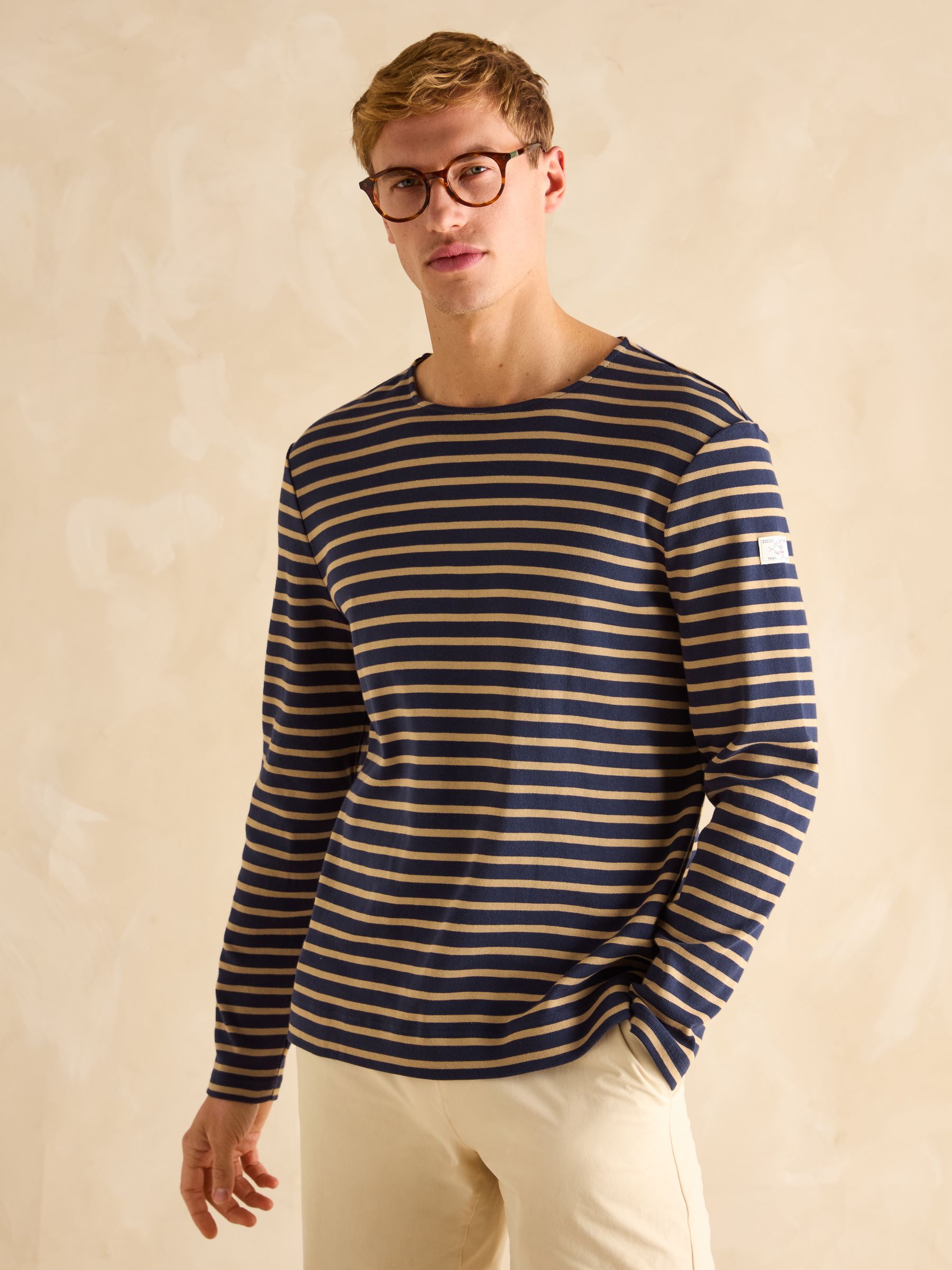 Breton Navy Blue & Brown Striped Top | Joules