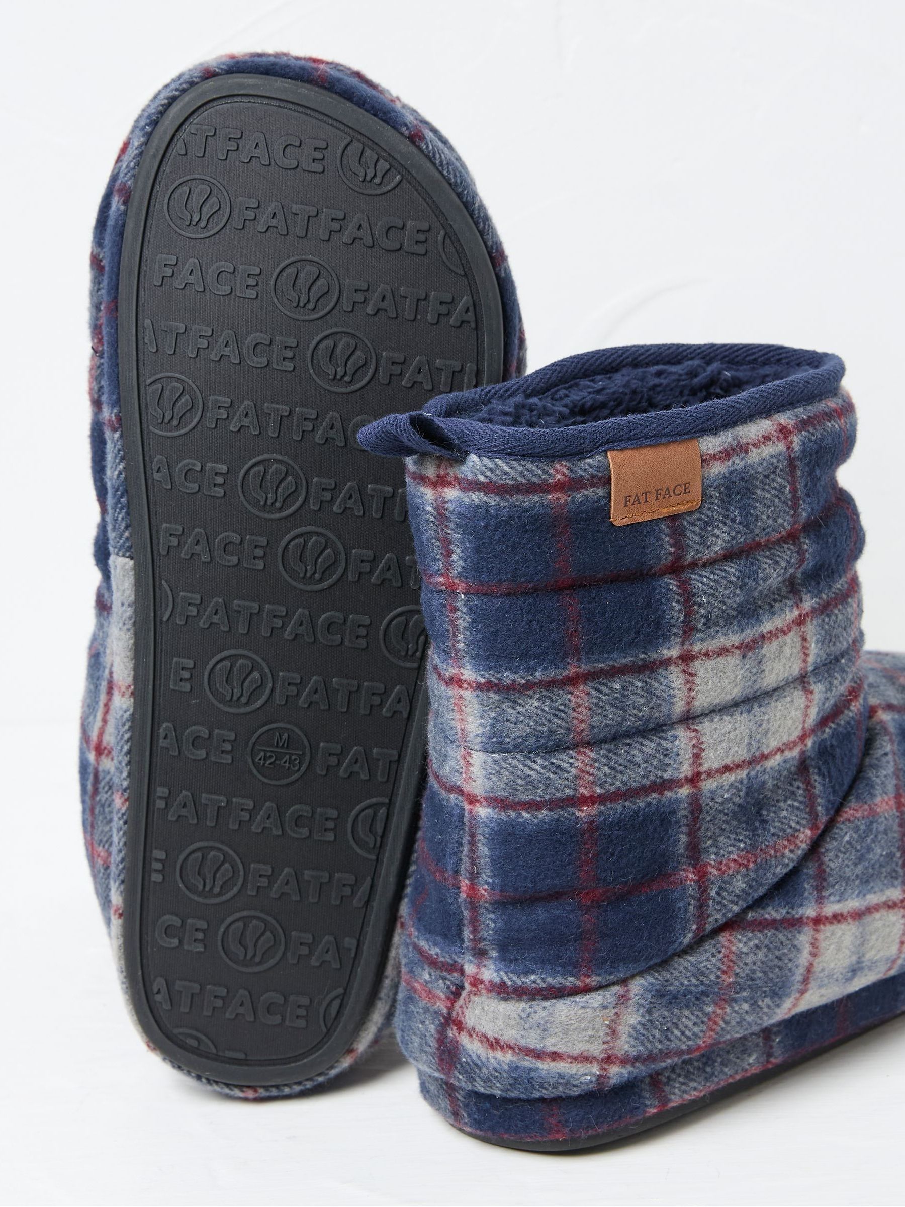 Sussex Navy Blue Check Boot Slippers - Image 2 of 2