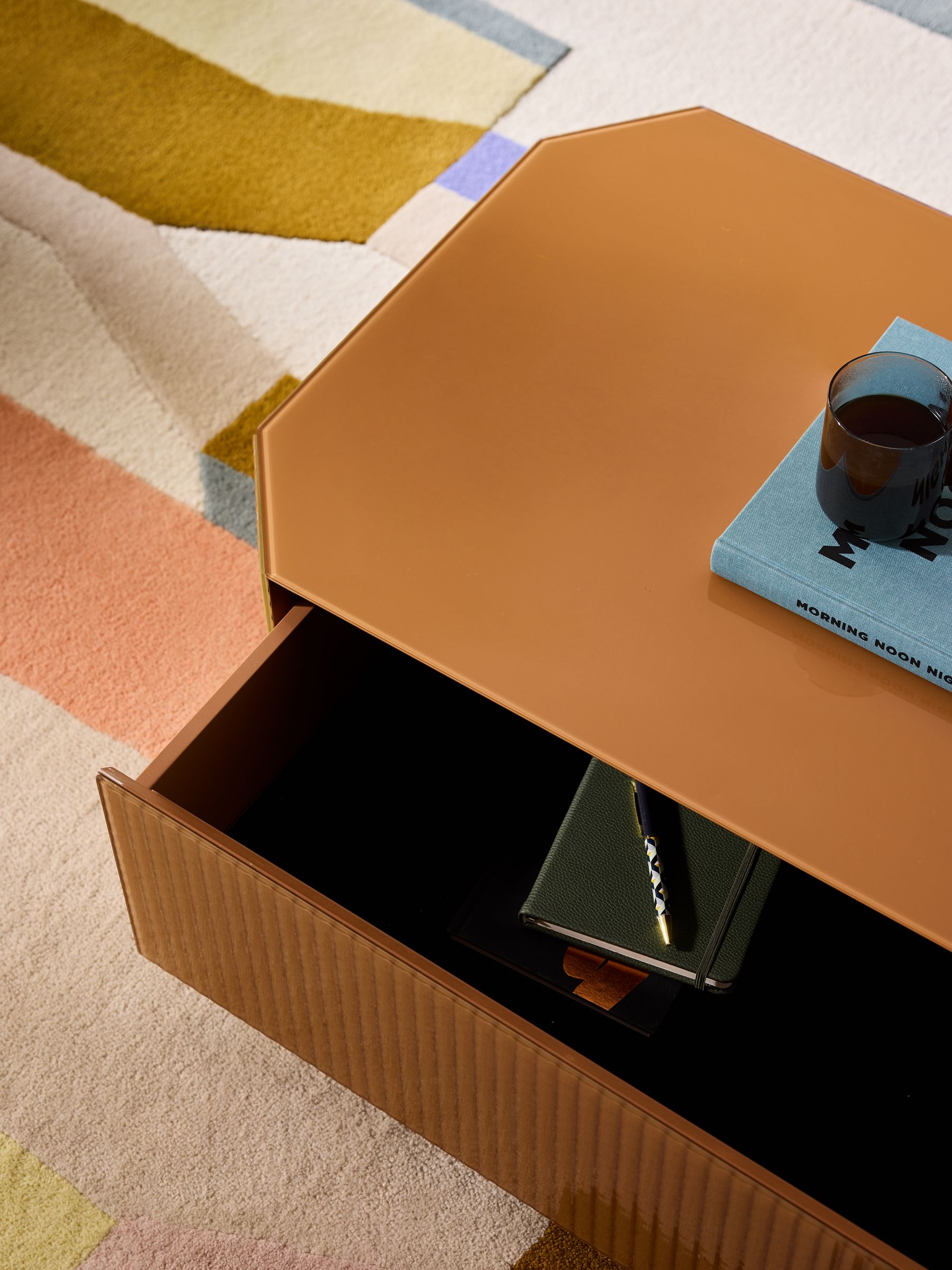 Anya Glass Storage Coffee Table in Caramel Brown - Image 2 of 5
