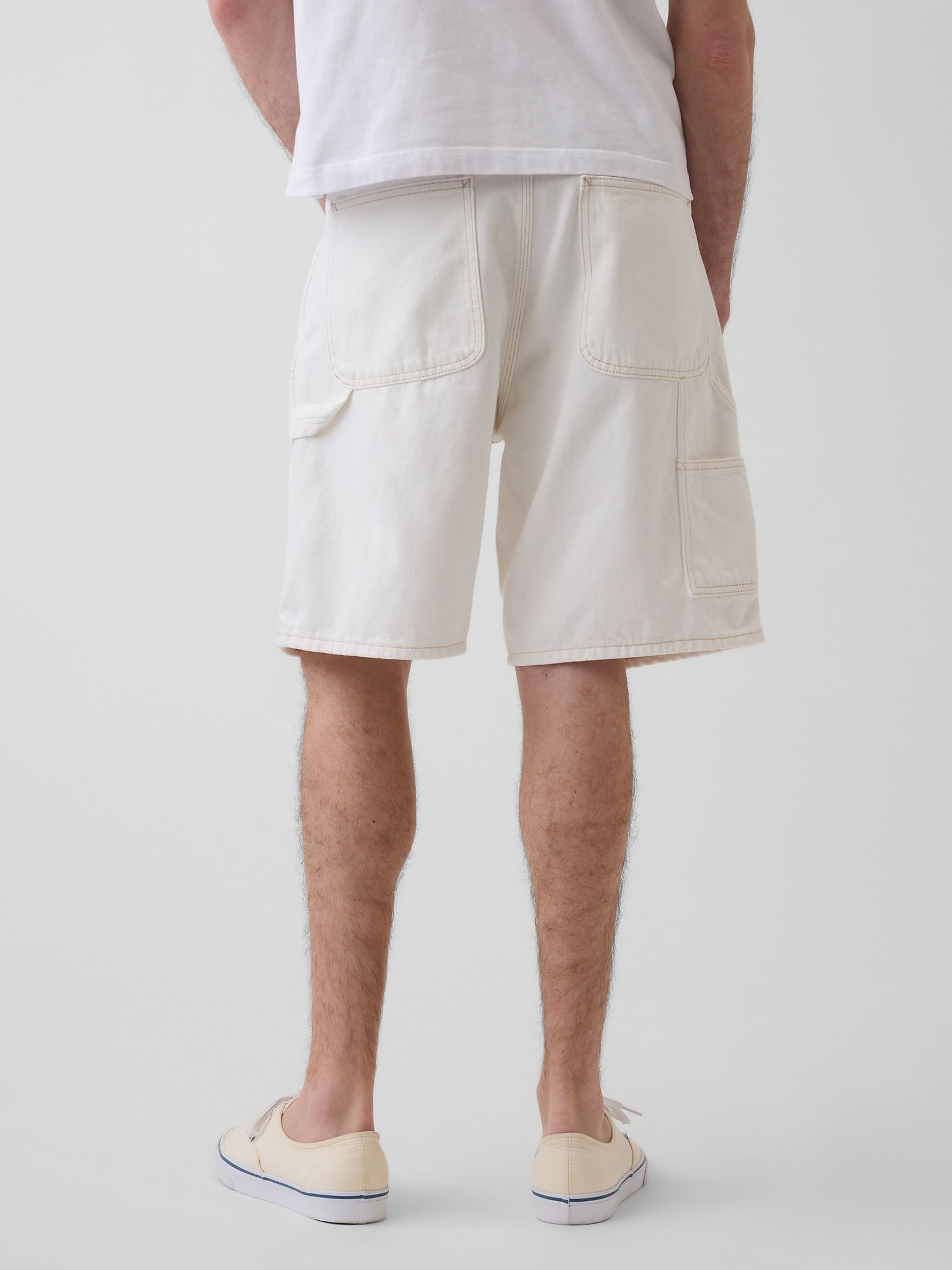 White 9 inch Loose Denim Carpenter Shorts - Image 2 of 6