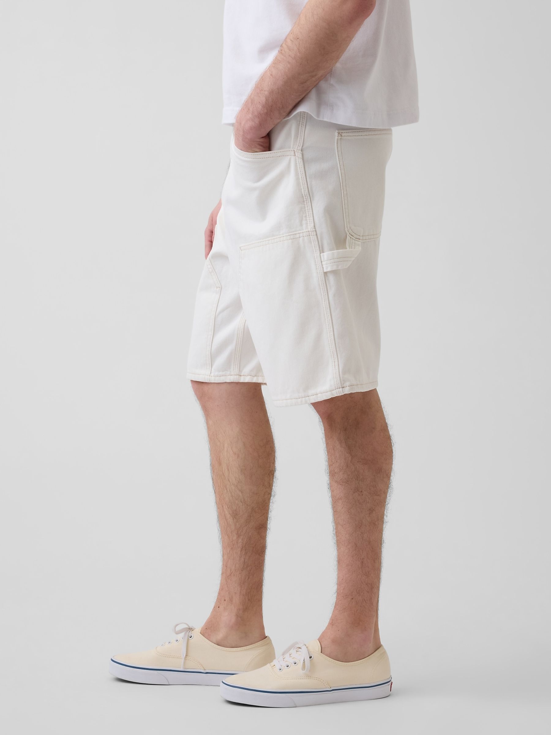 White 9 inch Loose Denim Carpenter Shorts - Image 3 of 6