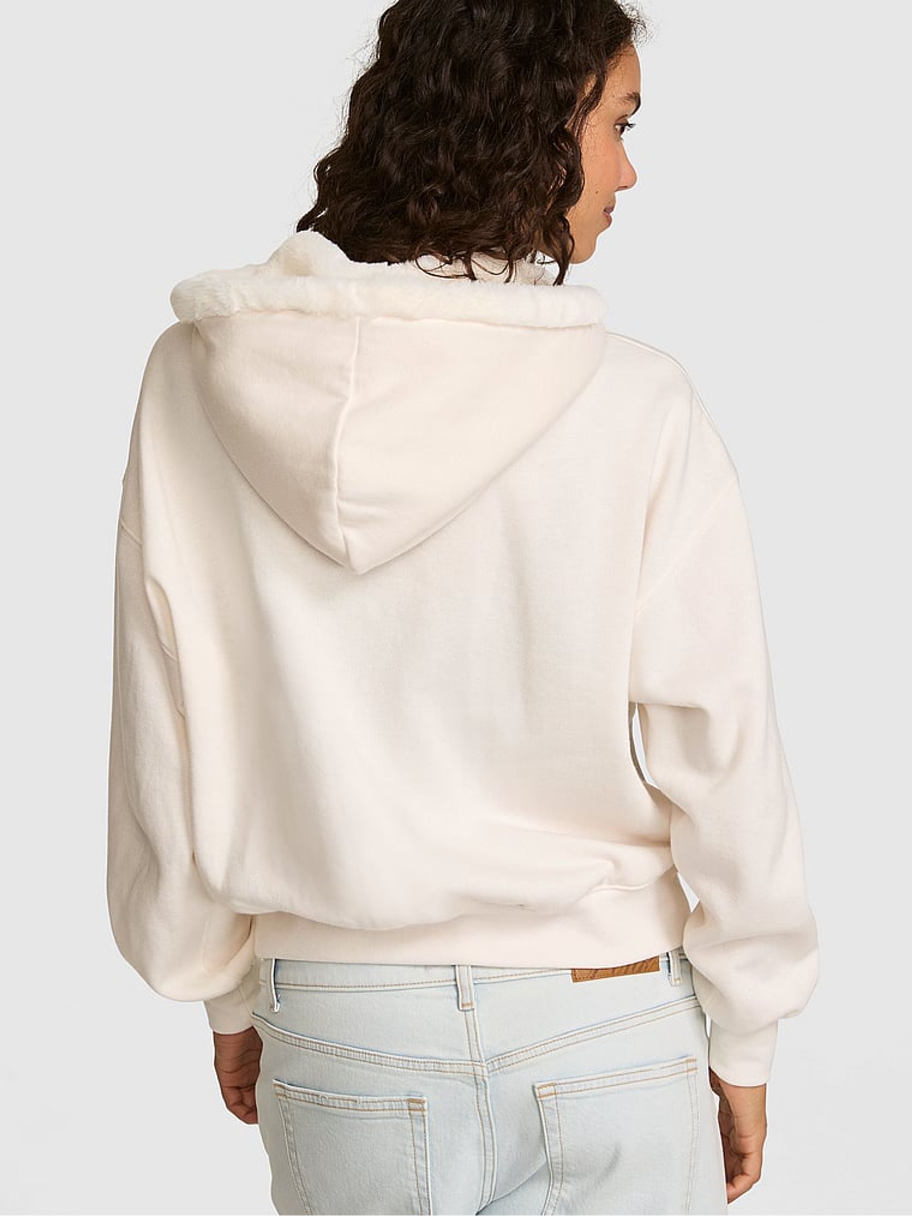 Cosy White Tartan Fleece Zip Up Hoodie - Image 3 of 4