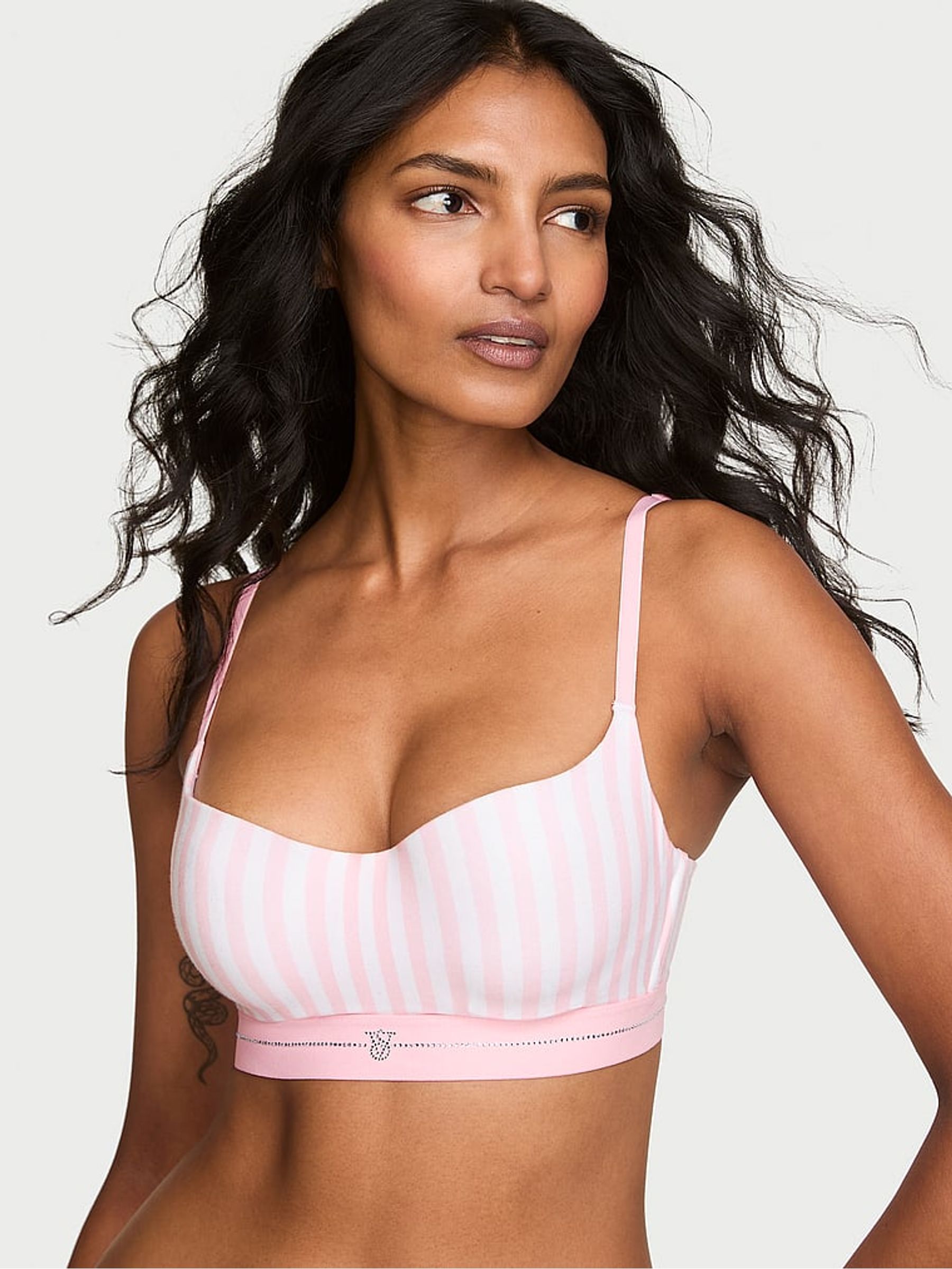 Pink Iconic Stripe Lightly Lined Balcony Shine Logo Cotton Bra - Image 2 of 3 Pink Iconic Stripe Lightly Lined Balcony Shine Logo Cotton Bra - Image 2 of 3