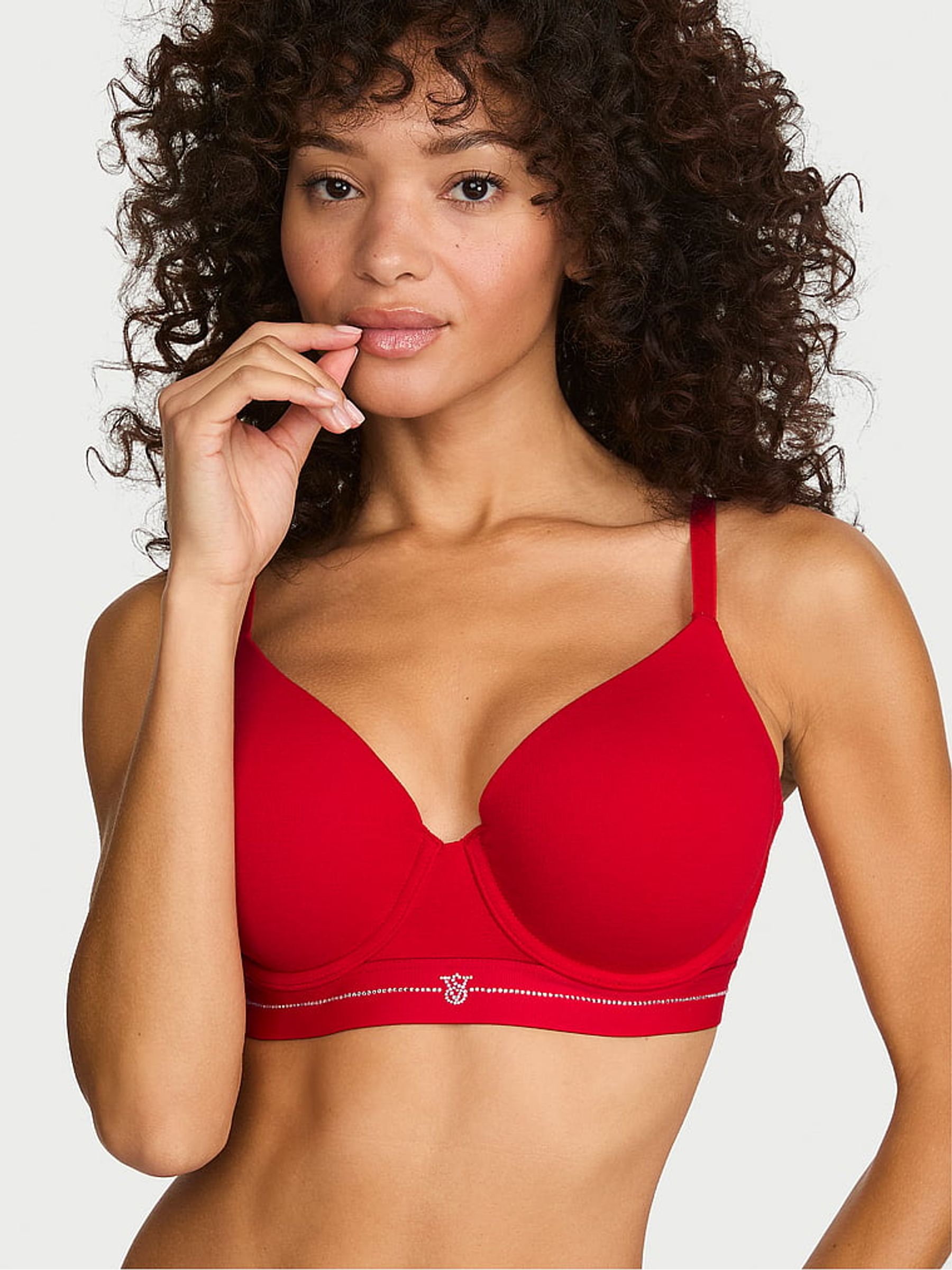 Lipstick Red Lightly Lined Demi Shine Logo Cotton Bra - Image 1 of 2 Lipstick Red Lightly Lined Demi Shine Logo Cotton Bra - Image 1 of 2
