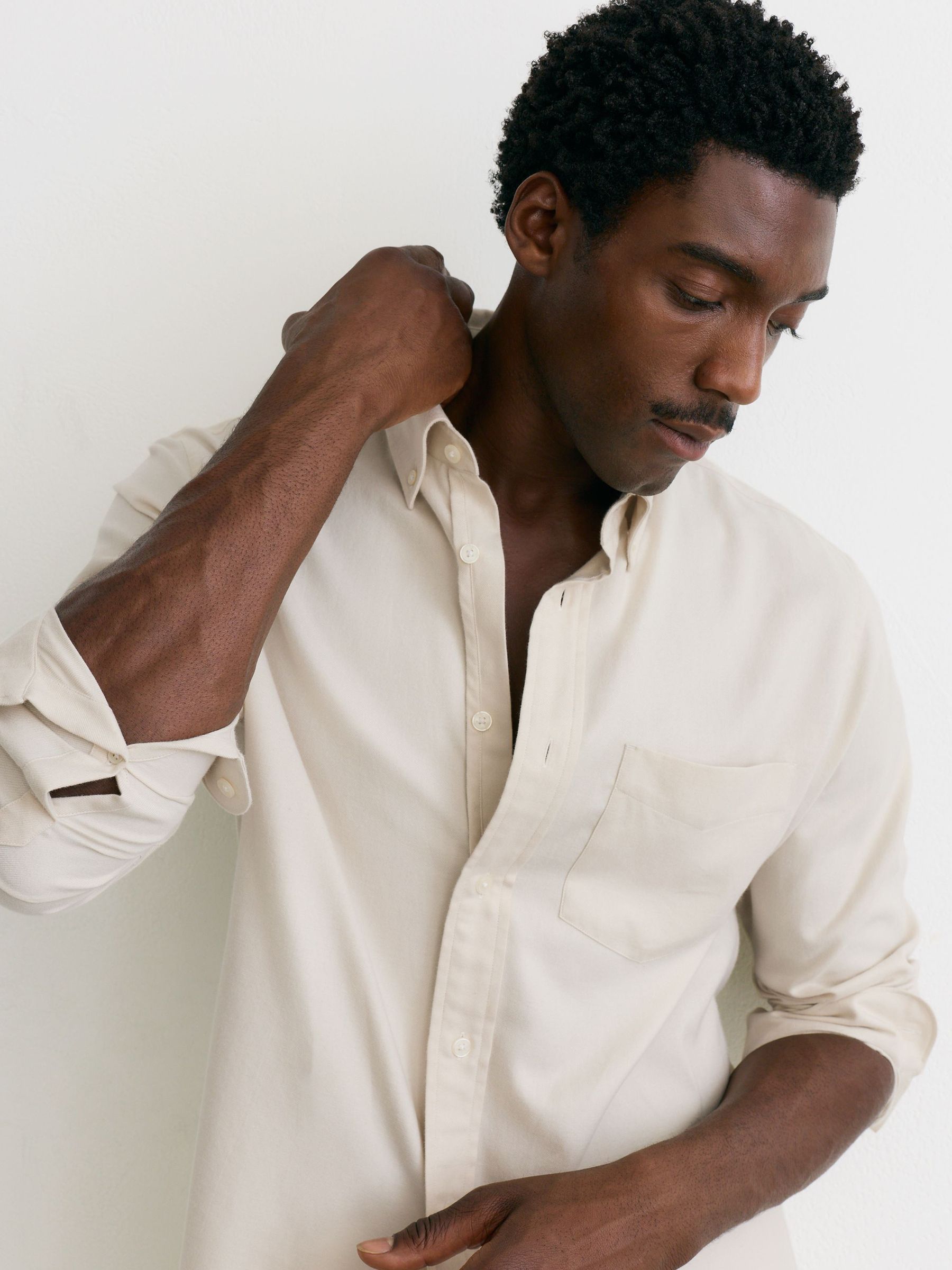 Cotton Flannel Button-Down Shirt Regular-Fit in Off White - Image 1 of 6