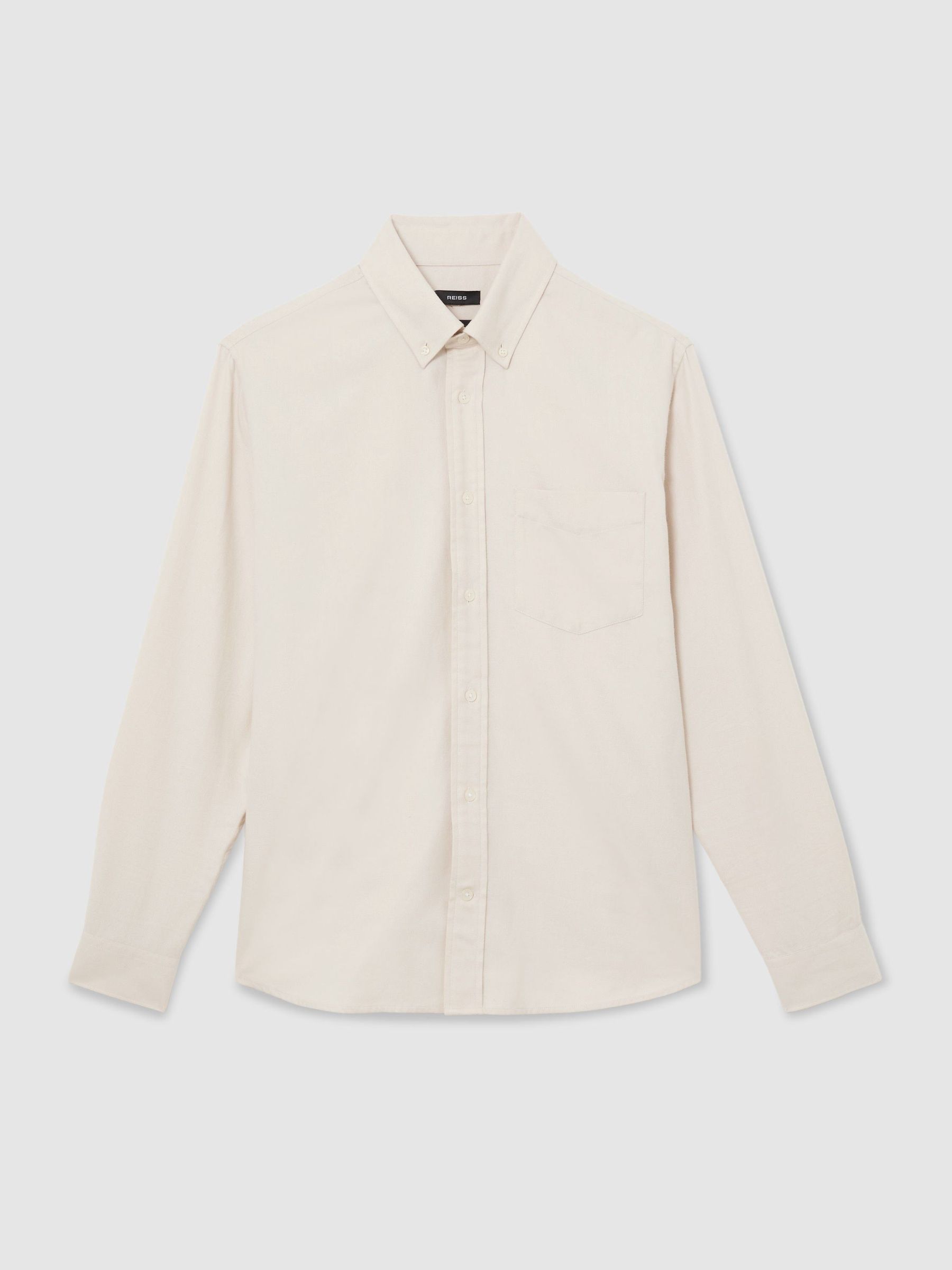 Cotton Flannel Button-Down Shirt Regular-Fit in Off White - Image 2 of 6