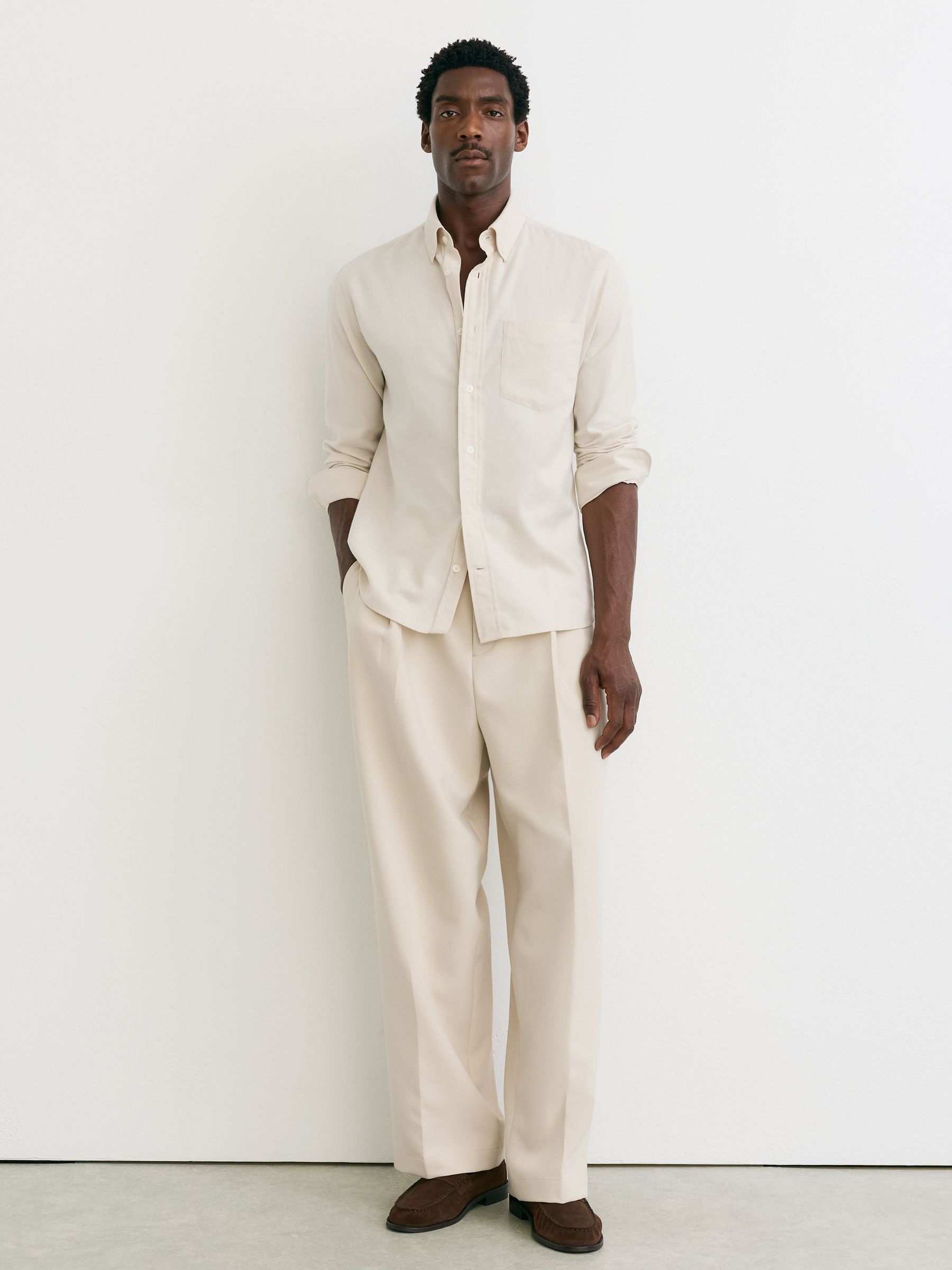 Cotton Flannel Button-Down Shirt Regular-Fit in Off White - Image 3 of 6