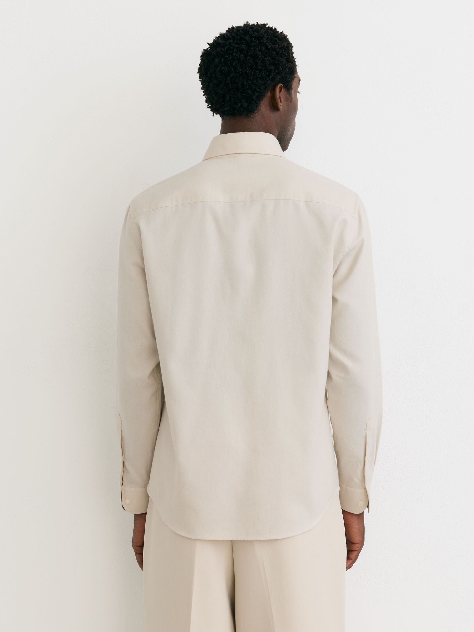 Cotton Flannel Button-Down Shirt Regular-Fit in Off White - Image 5 of 6