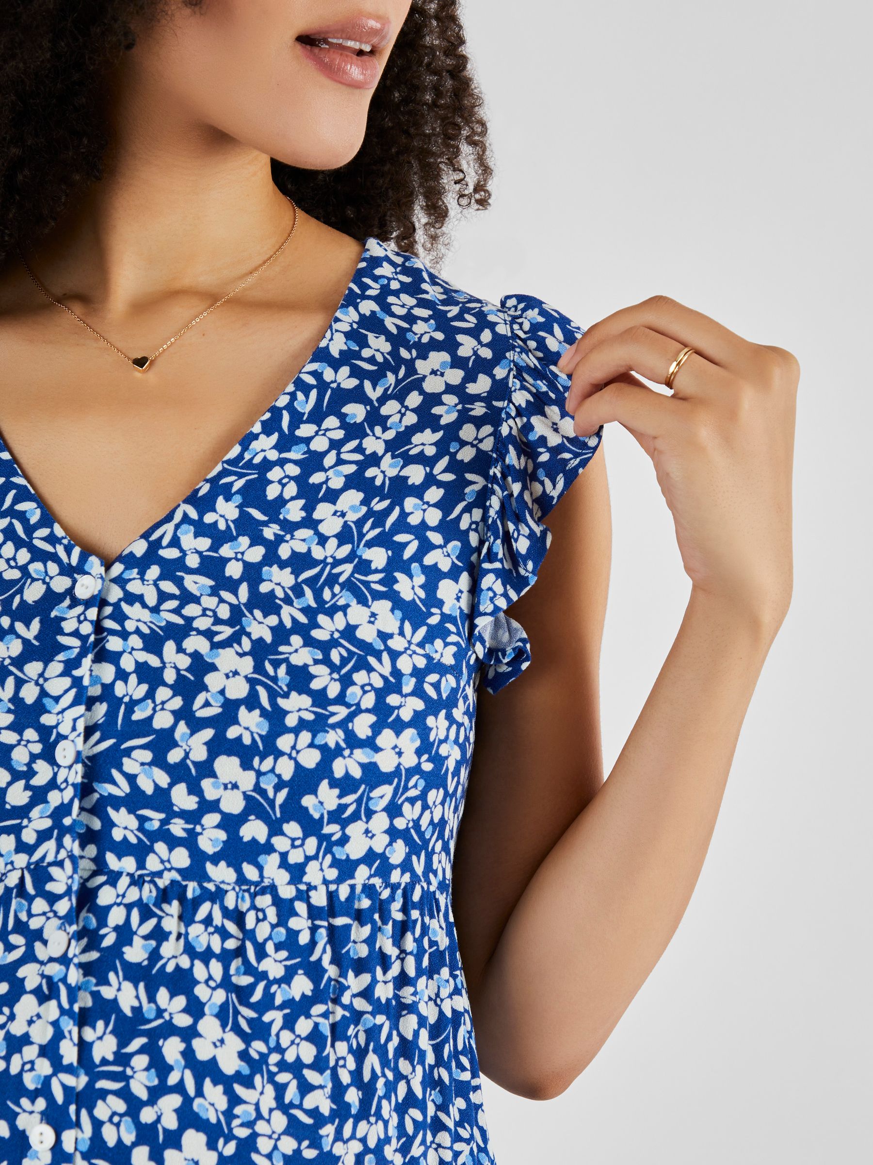 Frill Sleeve Maternity Dress in Blue - Image 4 of 5