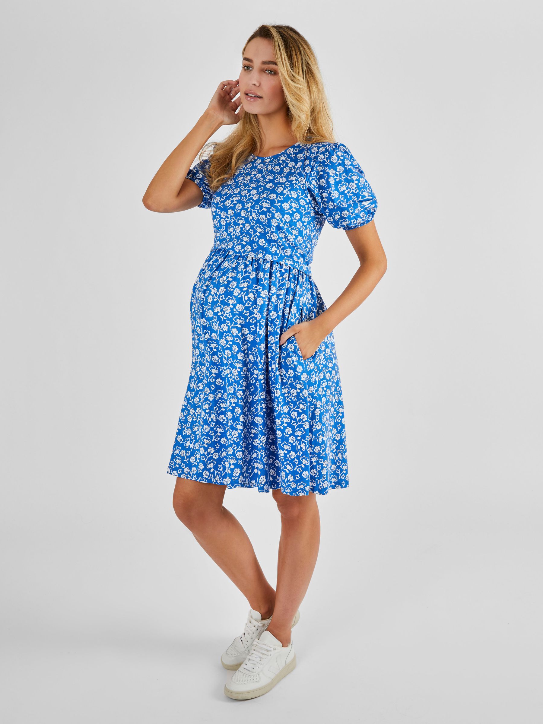 Blue Multi Print Maternity & Nursing Dress - Image 1 of 5