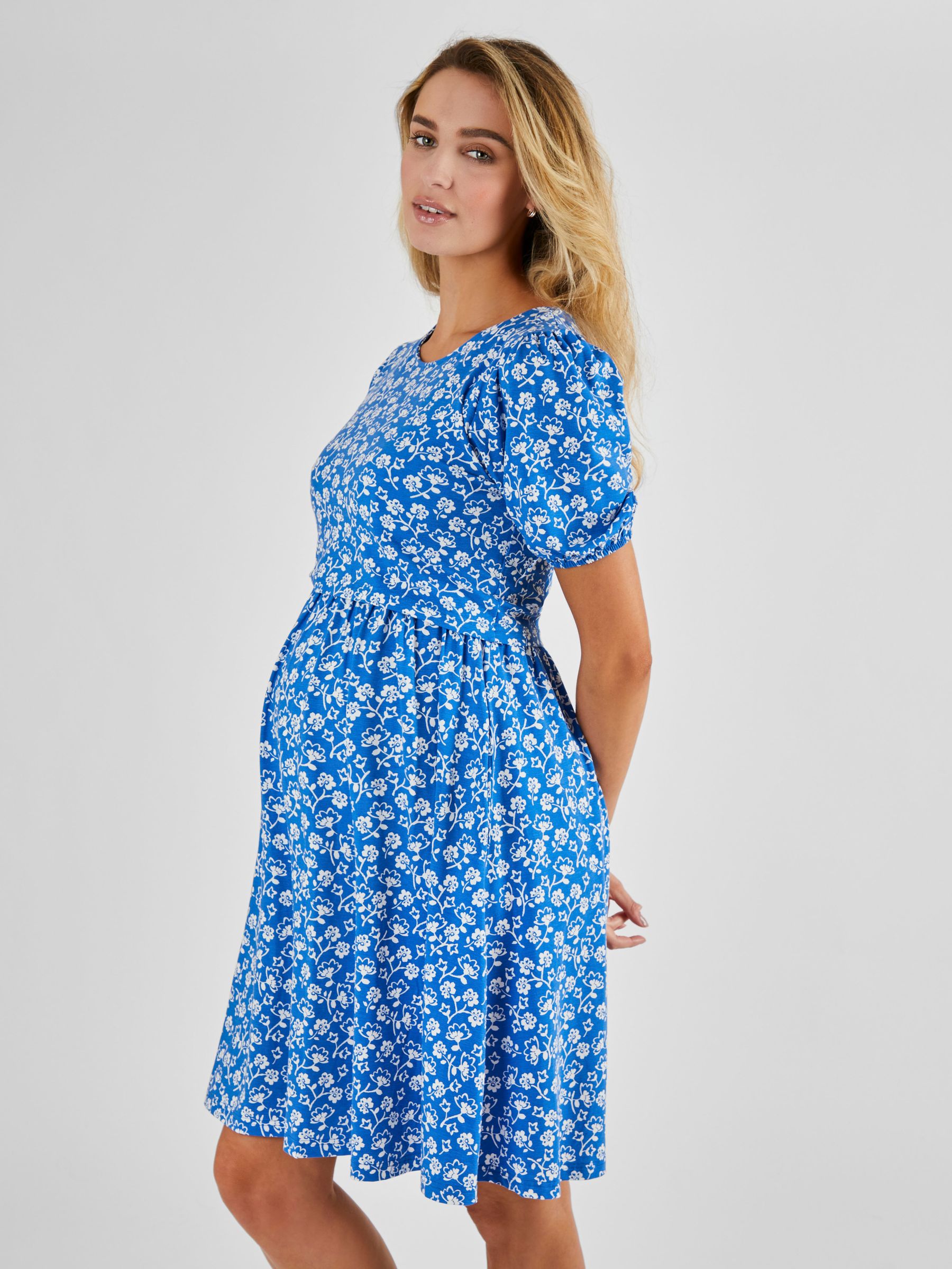 Blue Multi Print Maternity & Nursing Dress - Image 3 of 5