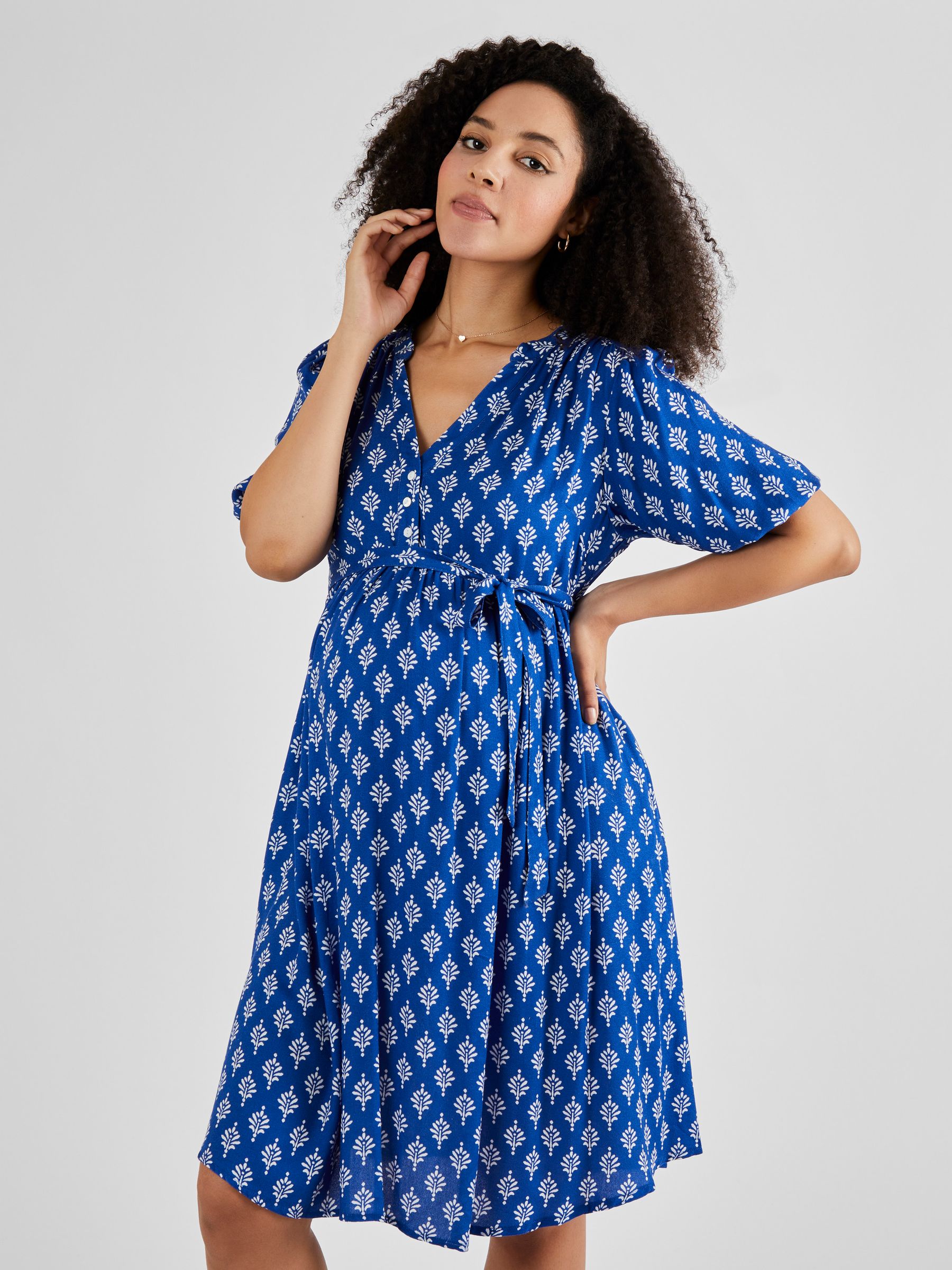 Batik Print Summer Maternity Dress in Navy - Image 2 of 5
