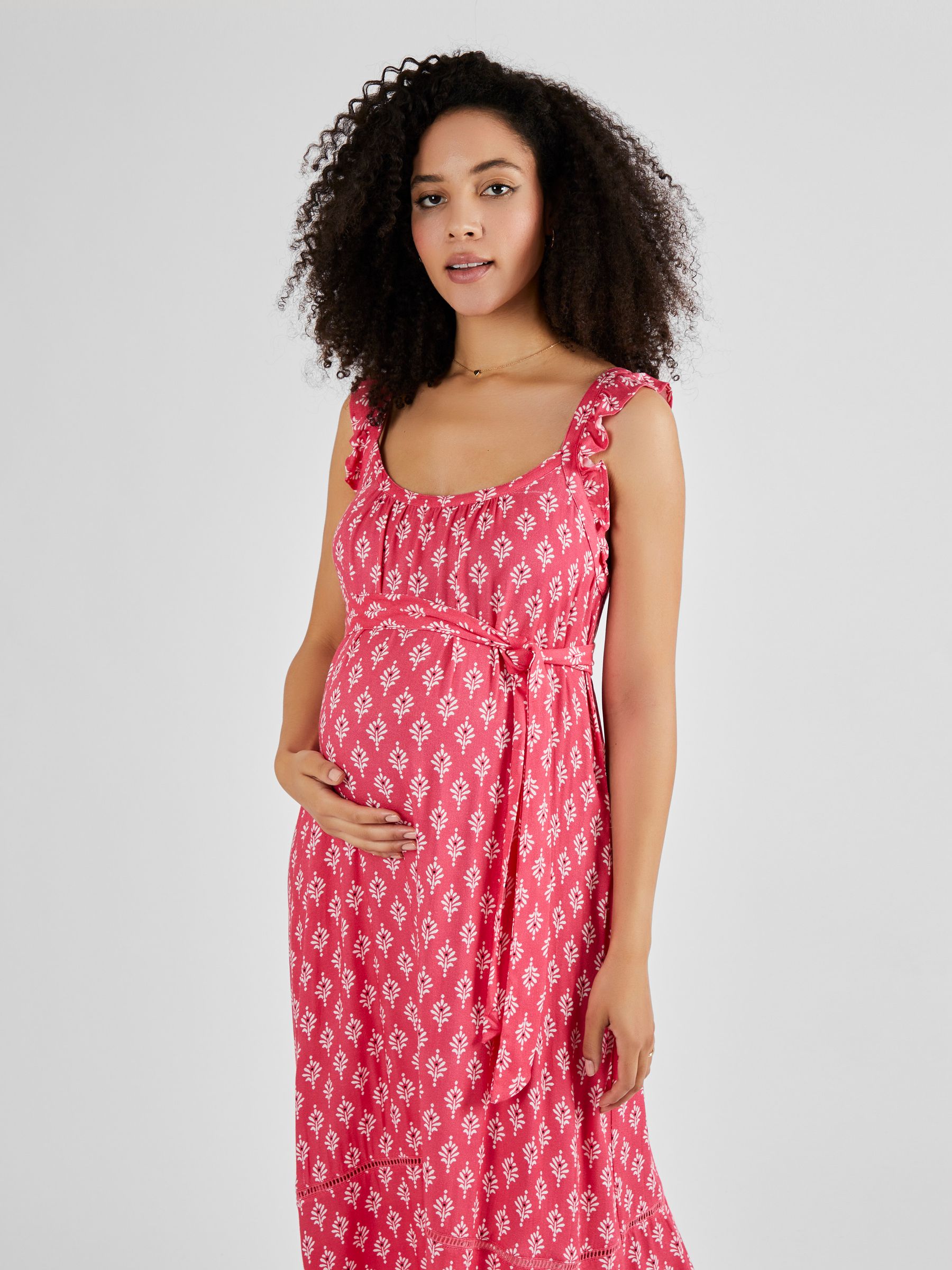Pink Batik Print Flutter Sleeve Maternity Maxi Dress - Image 3 of 5