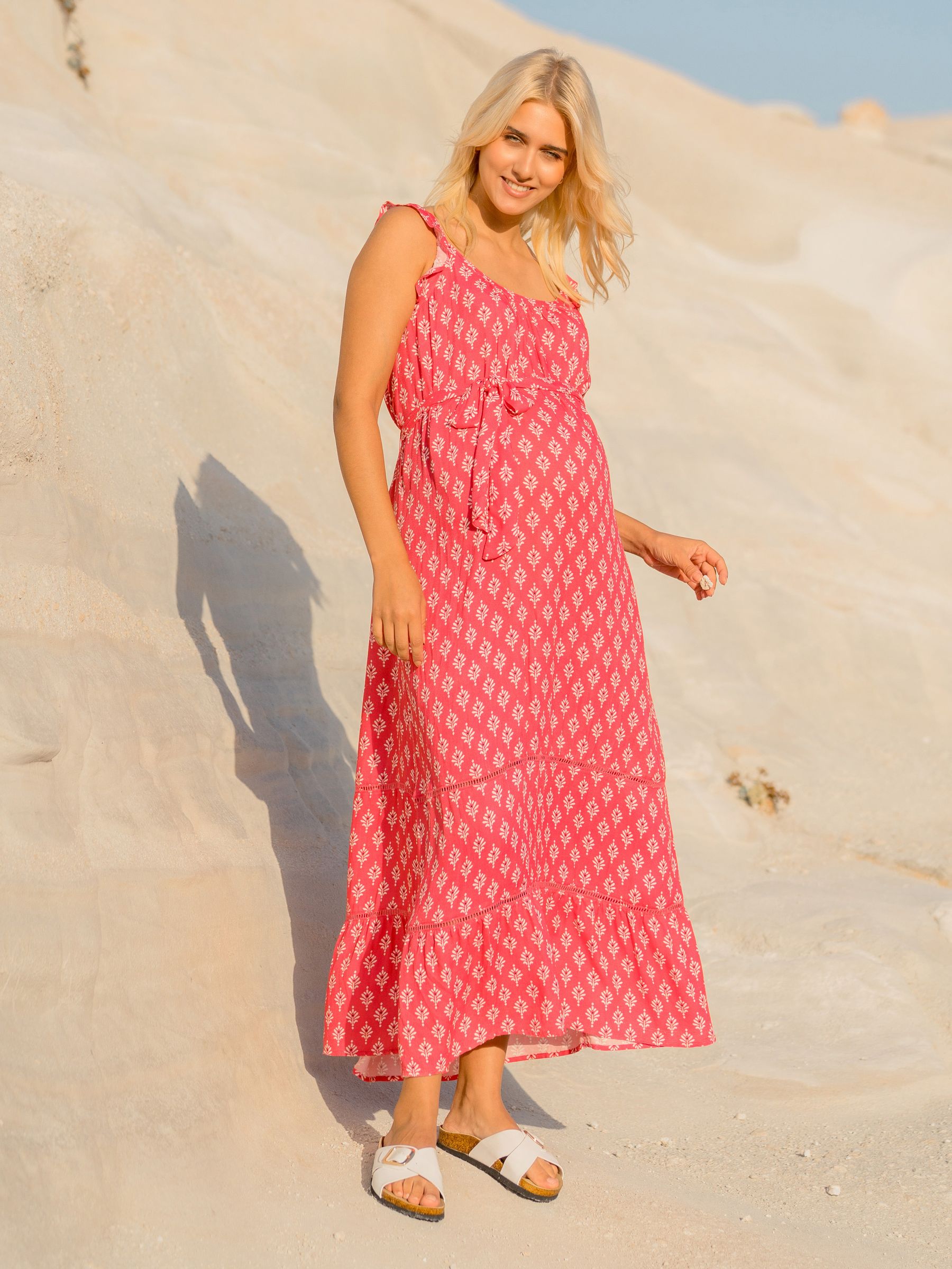 Pink Batik Print Flutter Sleeve Maternity Maxi Dress - Image 5 of 5