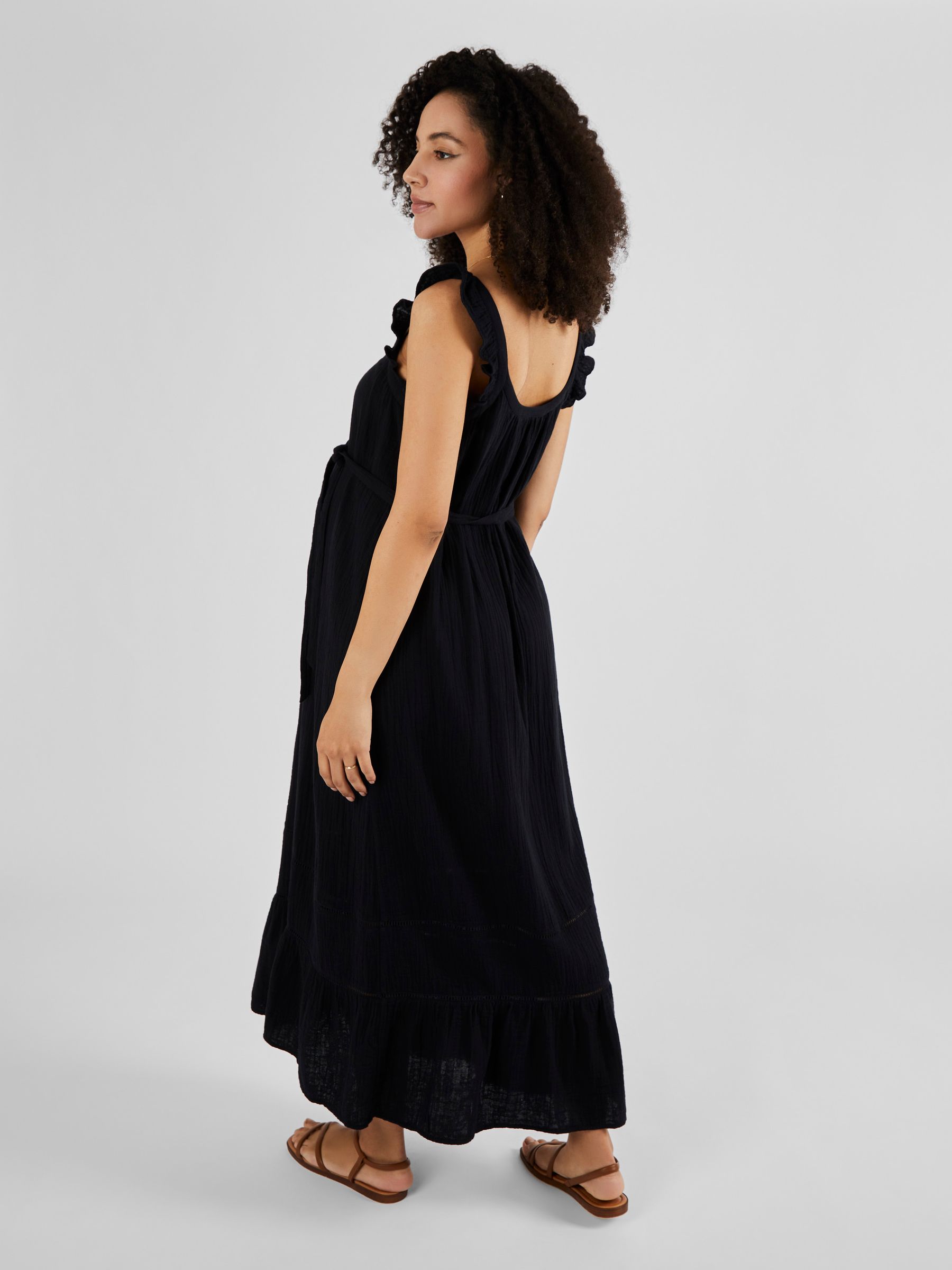 Black Flutter Sleeve Maternity Maxi Dress - Image 2 of 4
