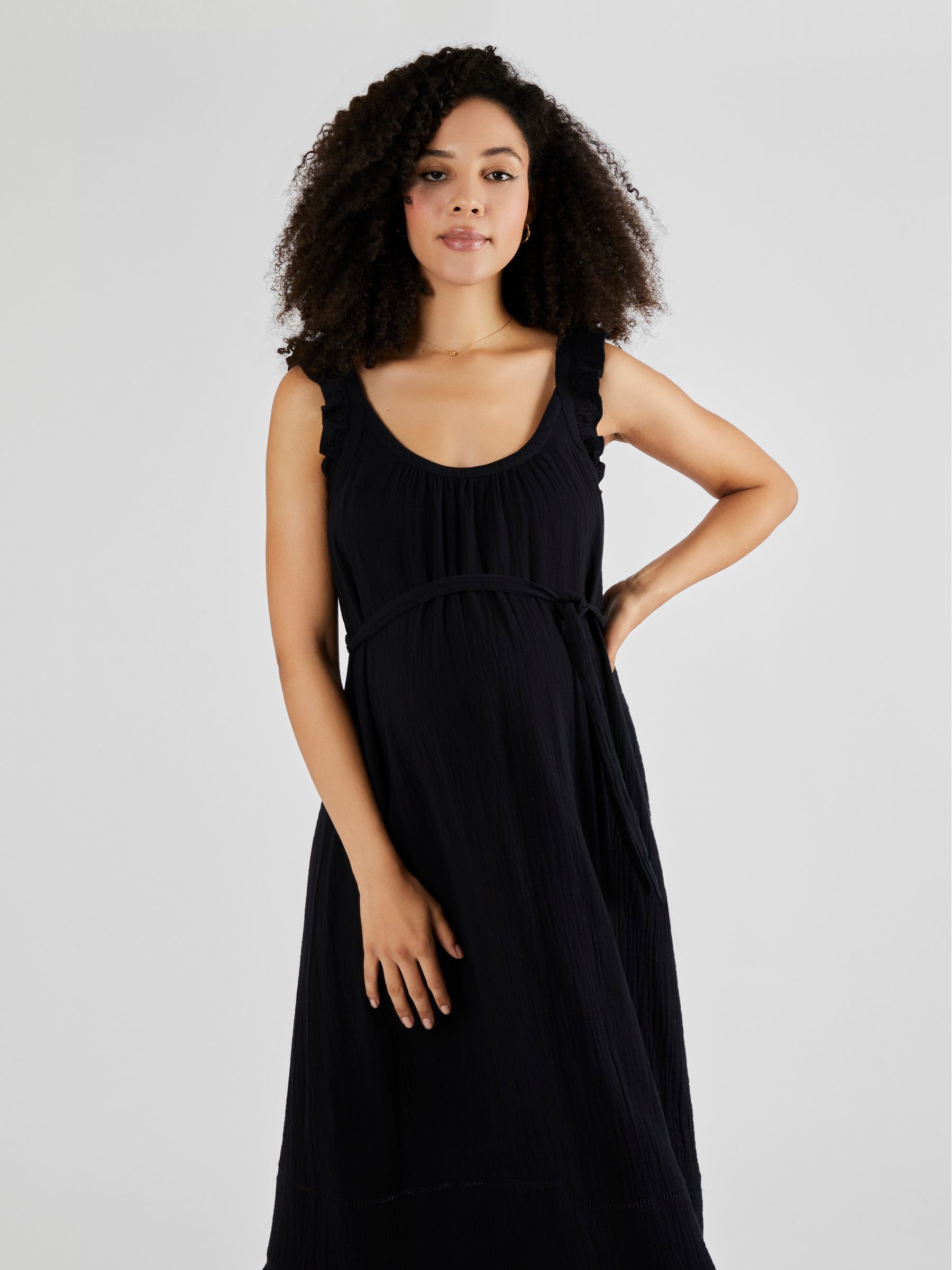 Black Flutter Sleeve Maternity Maxi Dress - Image 3 of 4