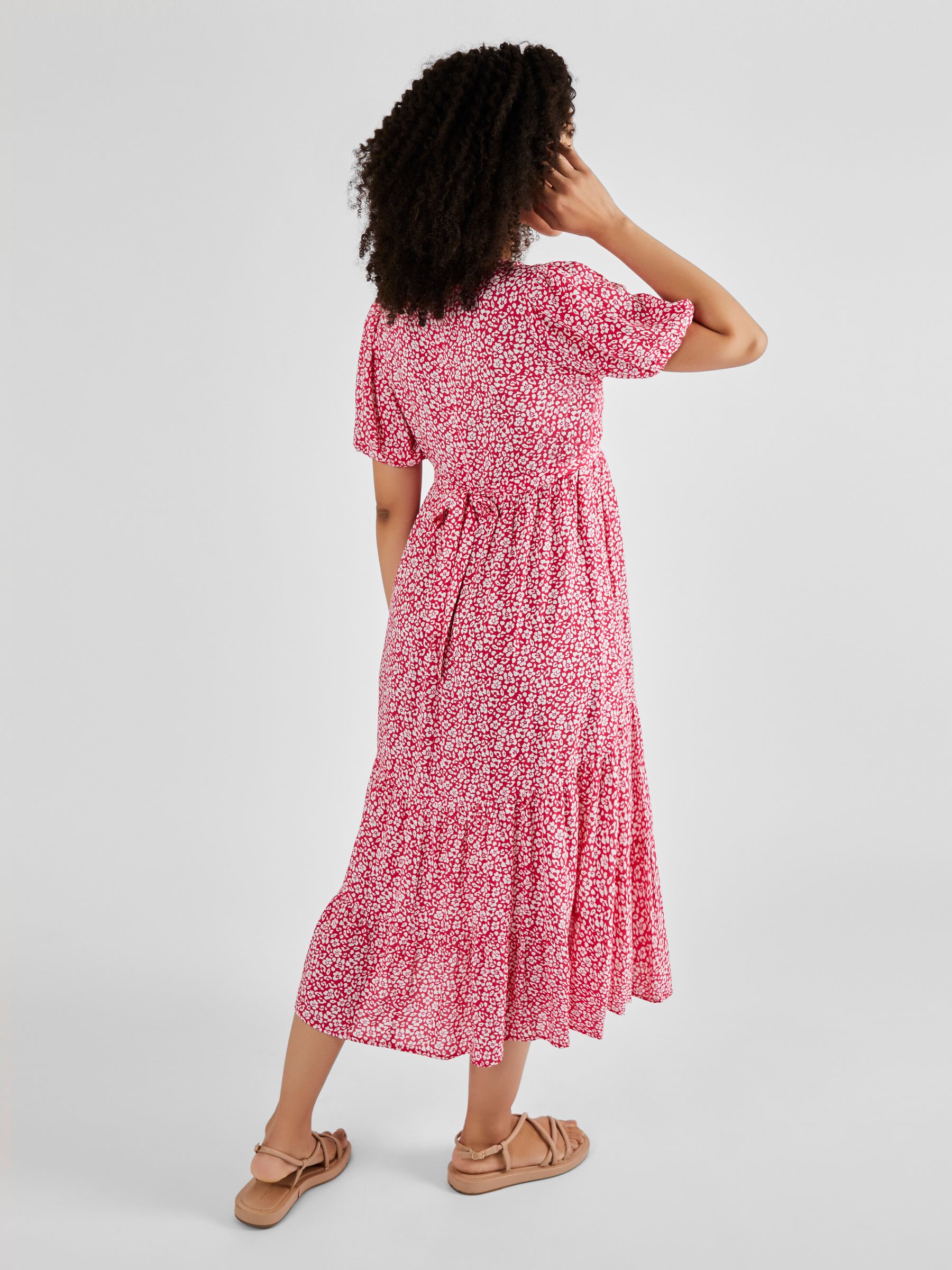 Pink Floral Print Tiered Maternity and Nursing Midi Dress - Image 2 of 5