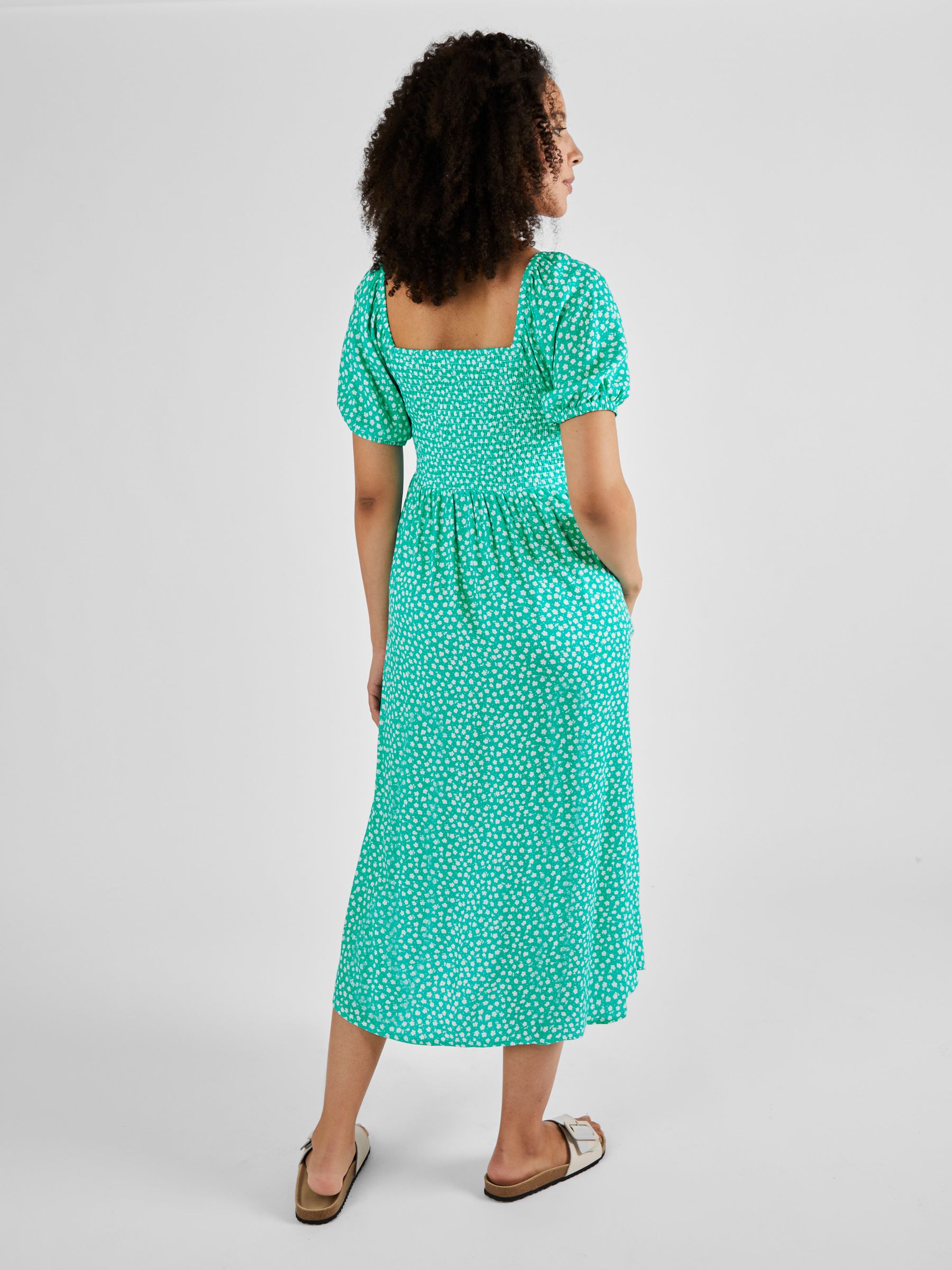 Green Ditsy Shirred Maternity Midi Dress - Image 3 of 5