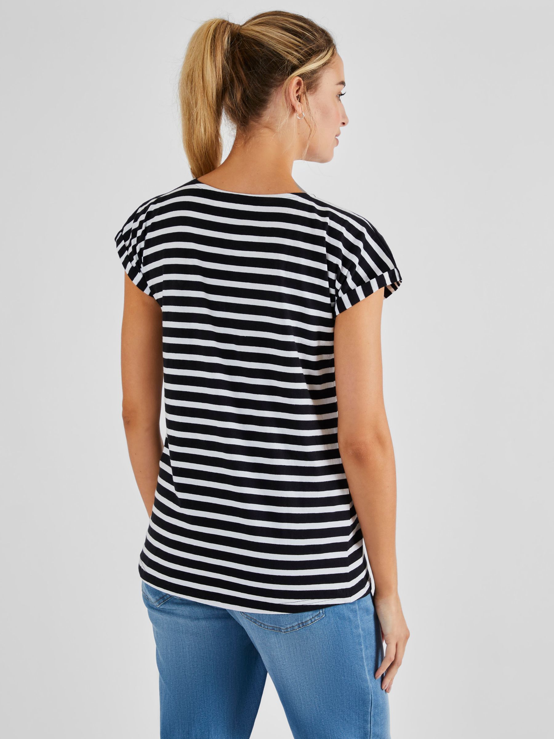 Black White Stripe Boyfriend Cotton Maternity T-Shirt - Image 2 of 5